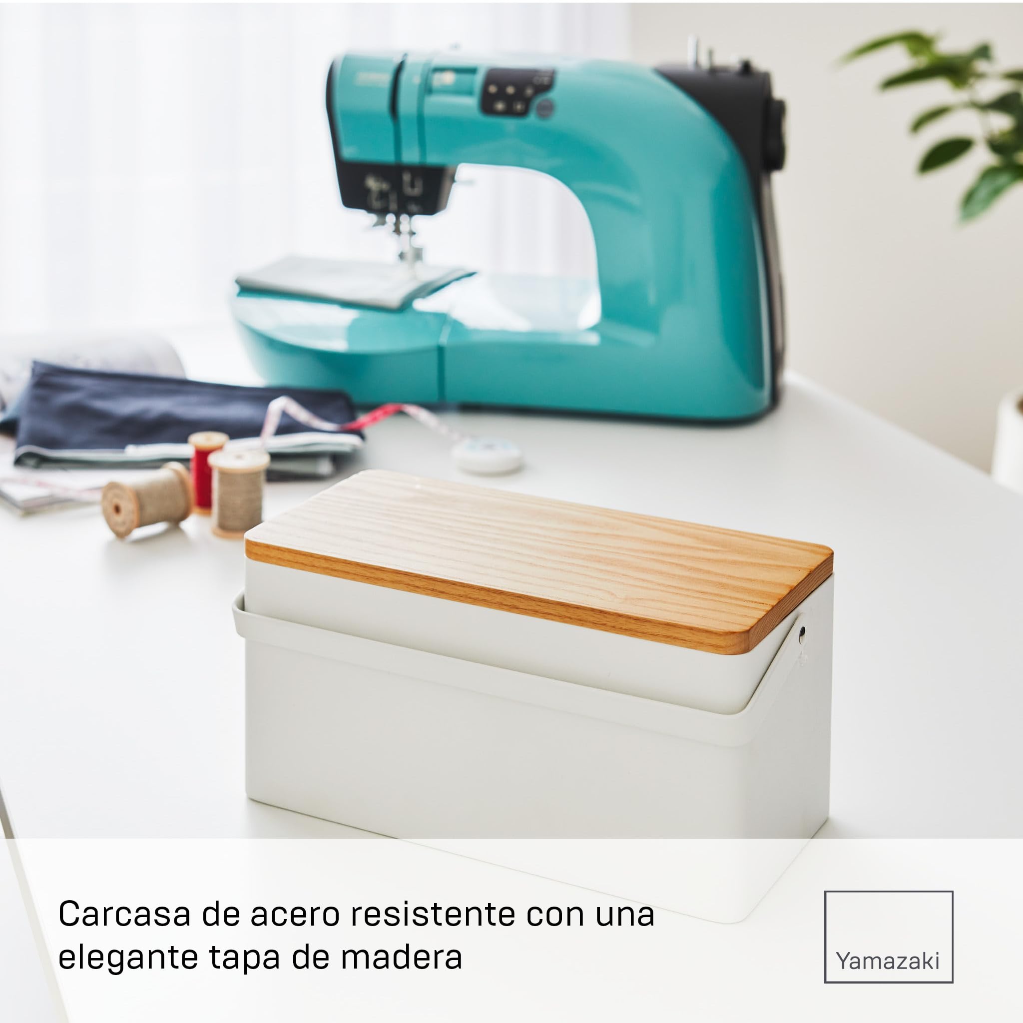 Yamazaki 5060 TOWER Sewing Box, white, Steel/Wood/ABS Resin/Cotton/Polyester, 27 x 14 x 13.5 cm
