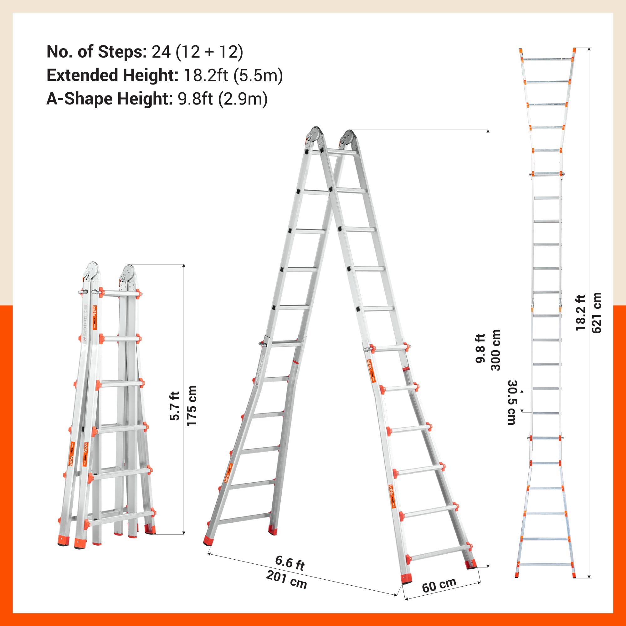 Bathla X-Tend Apex 18.2 Ft Heavy Duty Aluminium Extension Ladder | 150 kg Capacity | Anti-Slip | Multipurpose A-Frame Folding Ladder | Extendable to 5.6 m| for Home, Stairs, Indoor, Outdoor & Roof Use — Amazon image 9