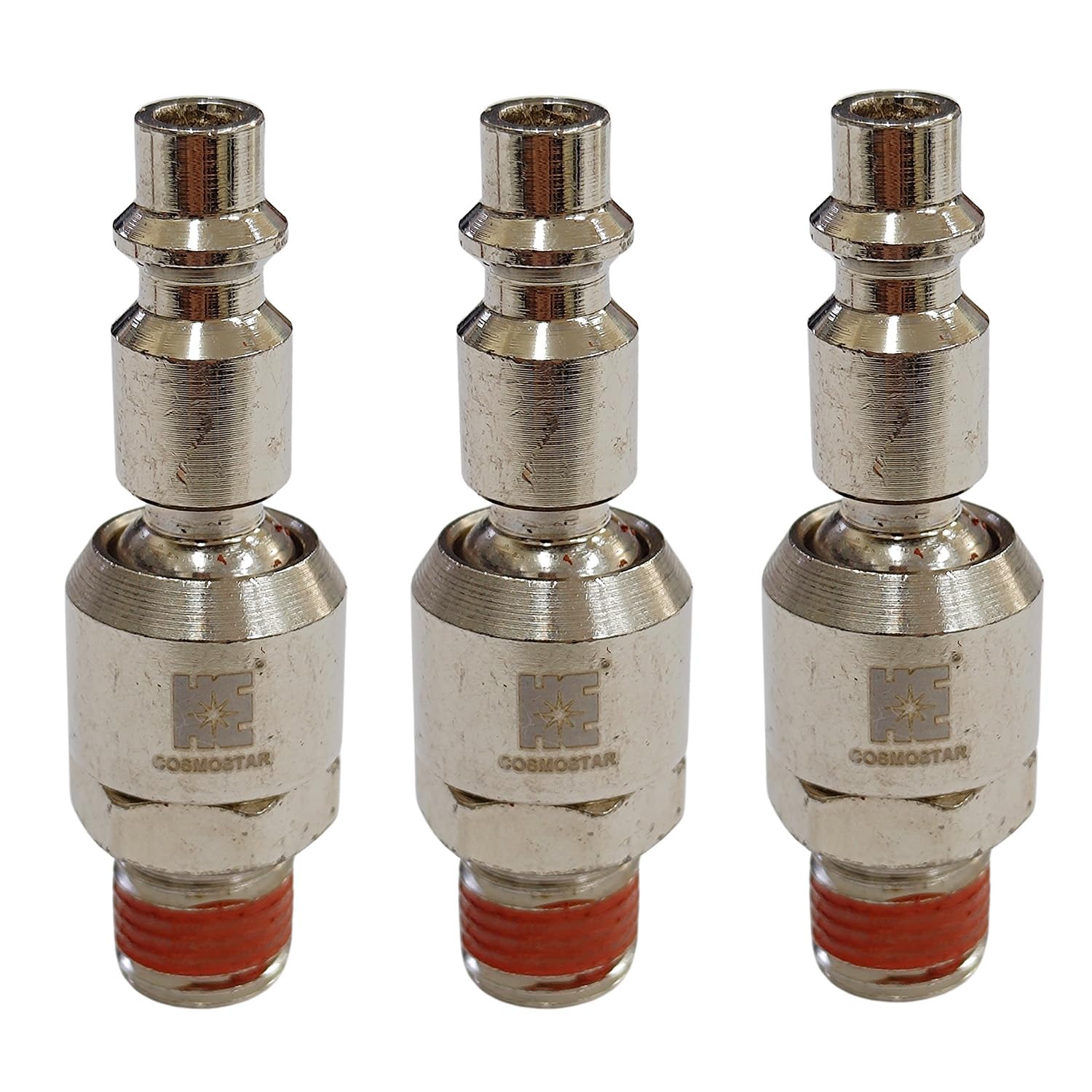 COSMOSTAR Industries Steel 1/4" PMNPTS Swivel Air Plug Fitting 3 Pieces, 1/4 Inch Swivel Plug and 1/4" NPT Connector with Pre-Applied Sealant - Industrial Type Quick Connect Plugs (1/4" PMNPTS, 3 PCS)