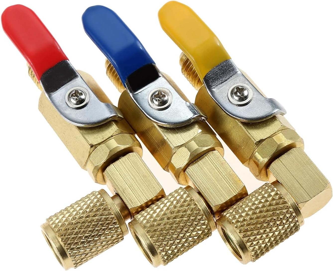 3Pcs R134A Air Conditioner Ball Valve With 1/4" SAE 90 Degree Shut-Off Valves For HVAC R410A R22 And R12 Charging Hoses
