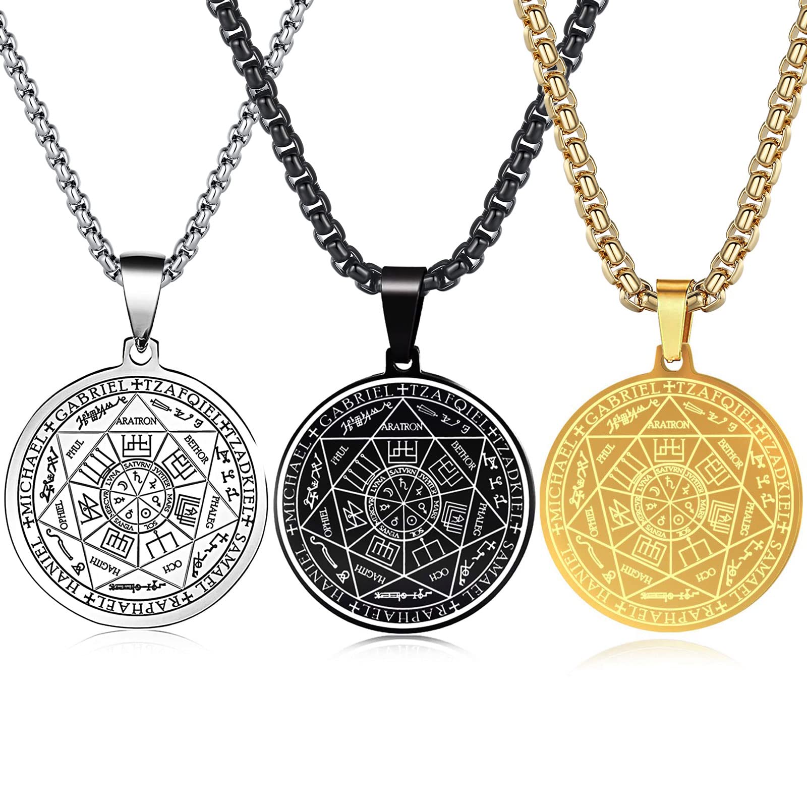 FLYUN St Michael Necklace For Men, Seal of The 7 Archangels Pendant Protect Necklace Stainless Steel Mens Spiritual Talisman Protection Amulet Healing Jewelry Saint Michael Pendants