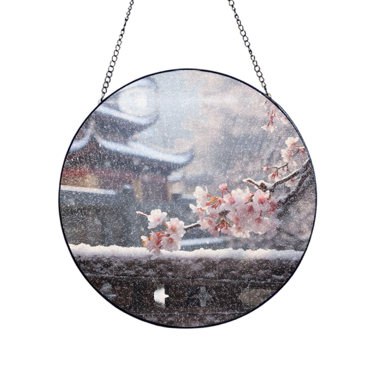 Phayah Plum Print Glass Window Hanging Sun Catchers Suncatcher Decor For Birthday For Home Garden Porch 6in（15cm）