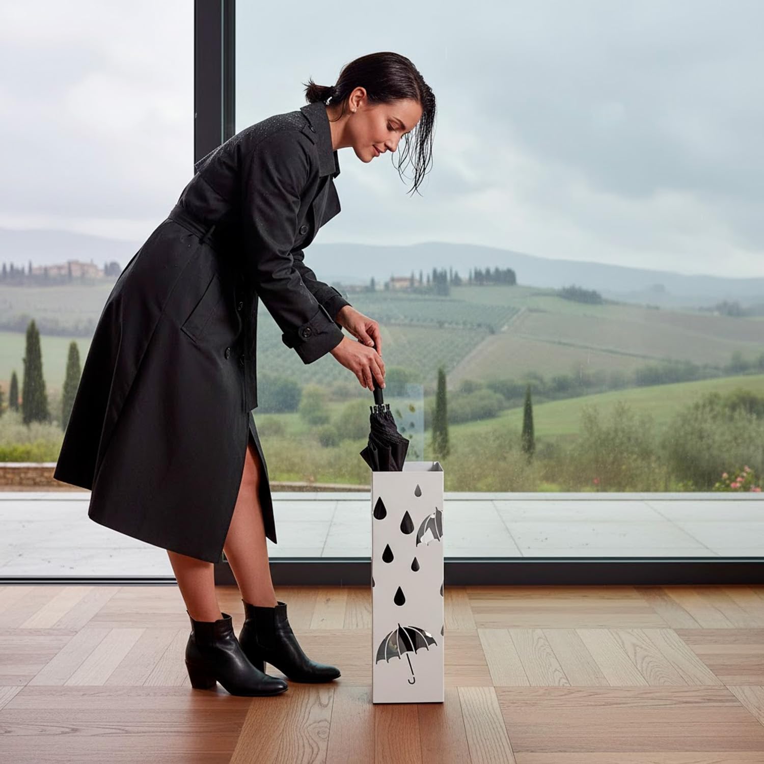 Arreditaly Portaombrelli In Acciaio Zincato Con Vaschetta Scolapioggia E 4 Ganci Removibili Base Antiscivolo Design Moderno Per Ingresso Casa e Ufficio 49 x 15.5 x 15.5 Cm (Bianco)