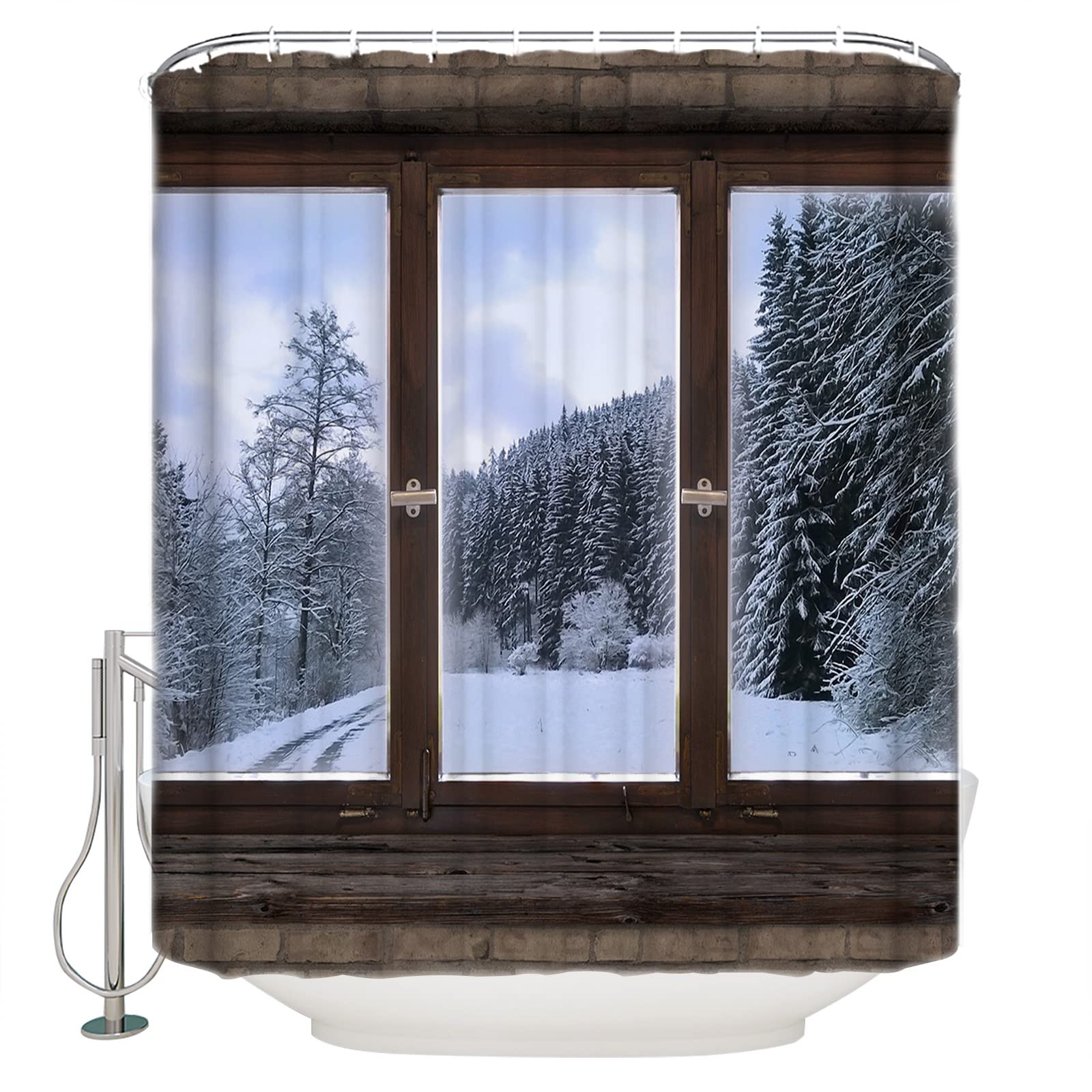 Comforance Winter Shower Curtains, Waterproof Polyester Shower Curtain, Quick Drying Bath Accessories for Bathroom and Bathturb Decor Snow Scene by The Window