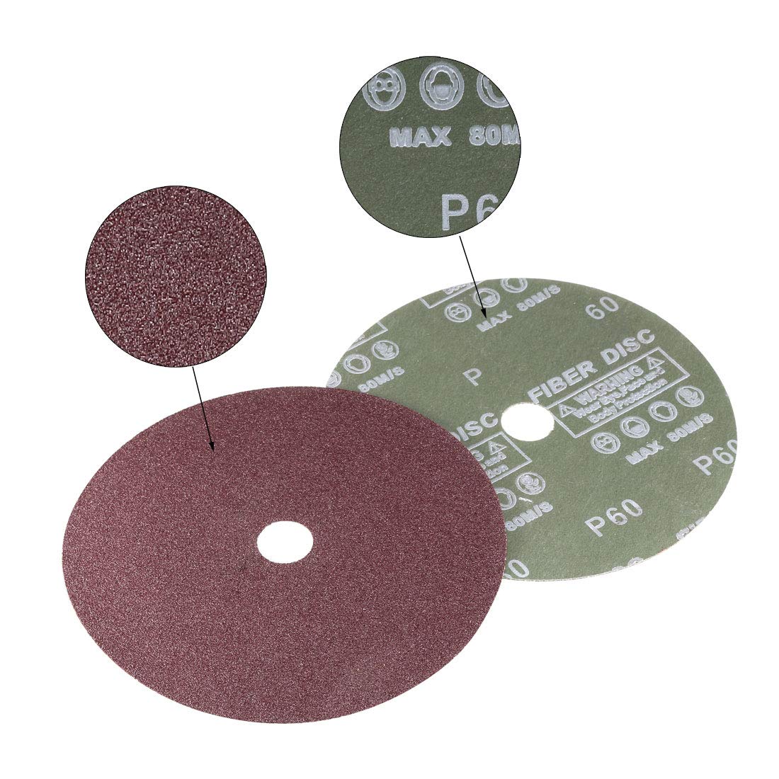 uxcell 7-Inch x 7/8-Inch Aluminum Oxide Resin Fiber Discs, Center Hole 60 Grit Sanding Grinding Discs, 5 Pack