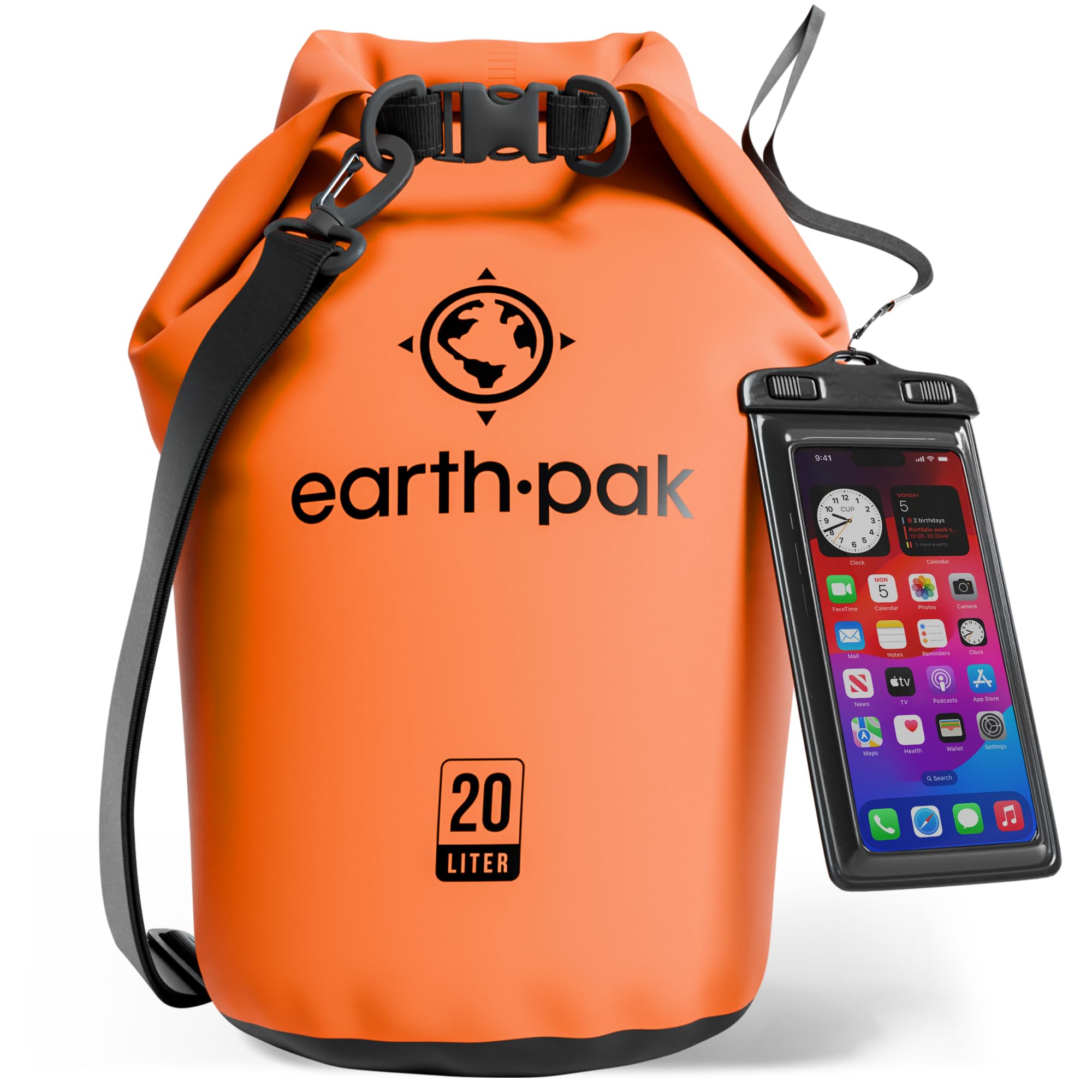 Earth Pak -Waterproof Dry Bag - Roll Top Dry Sack Keeps Gear Dry for Boating, Hiking, Camping and Fishing with Waterproof Phone Case
