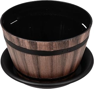 Cabilock Vaso de plástico redondo para suculentas Vaso de flores rústico de madeira para vasos de plantas Vasos Recipientes para jardim