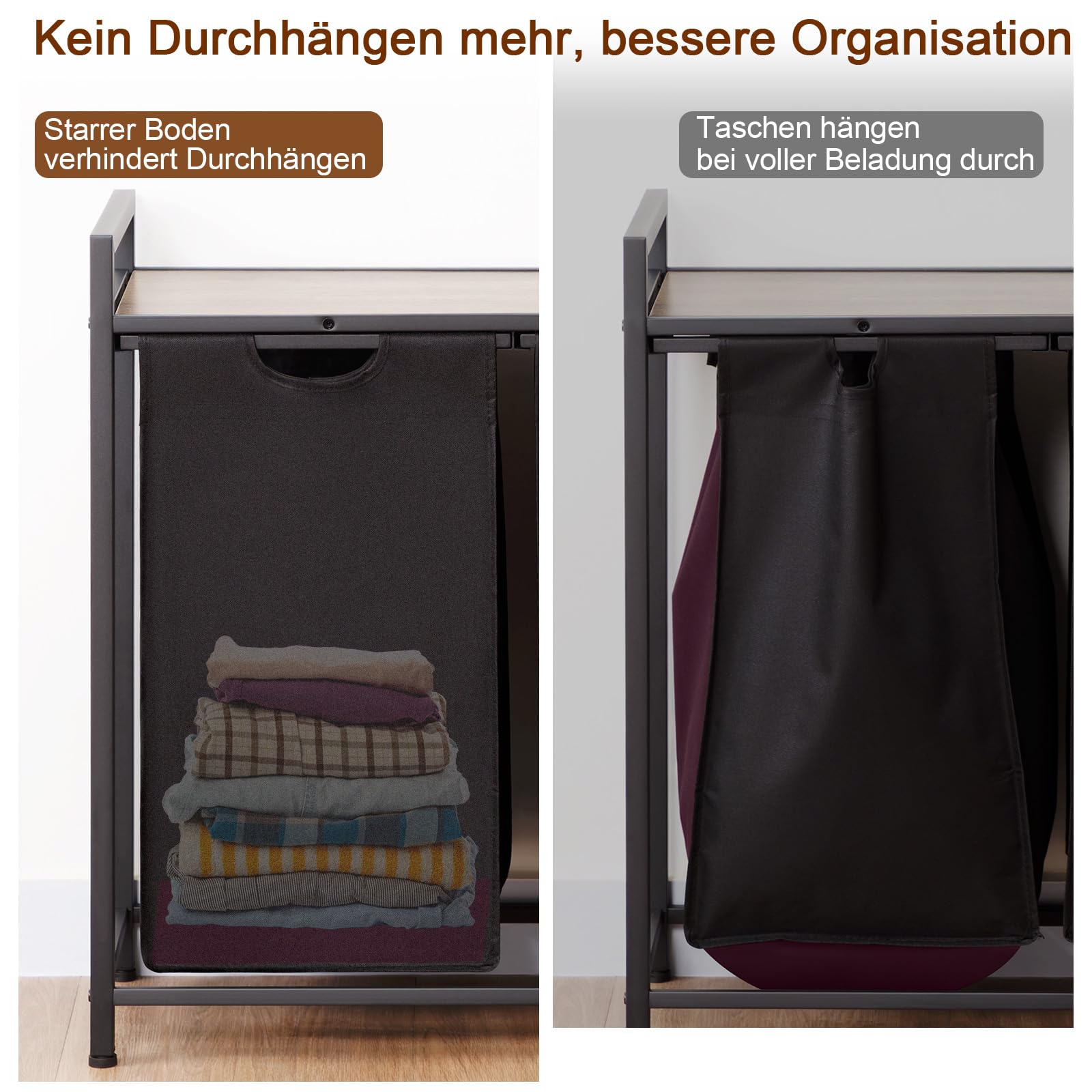 AMHANCIBLE Cesto Ropa Sucia, 2 x 38 L, Cesto de Ropa Sucia, con 2 Clasificaciones, Cesta Colada con Estante y Bolsas Extraíbles, para Lavandería, Dormitorio, Baño, Gris, EHLS02GY