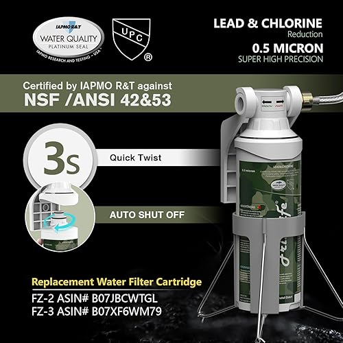 Miniatura 2 de FRIZZLIFE RV Water Filter-NSF/ANSI 53&42 Certified Inline Hose Filter for RV-0.5 Micron High Water Pressure, Reduce Chlorine, Lead, Heavy Metals,