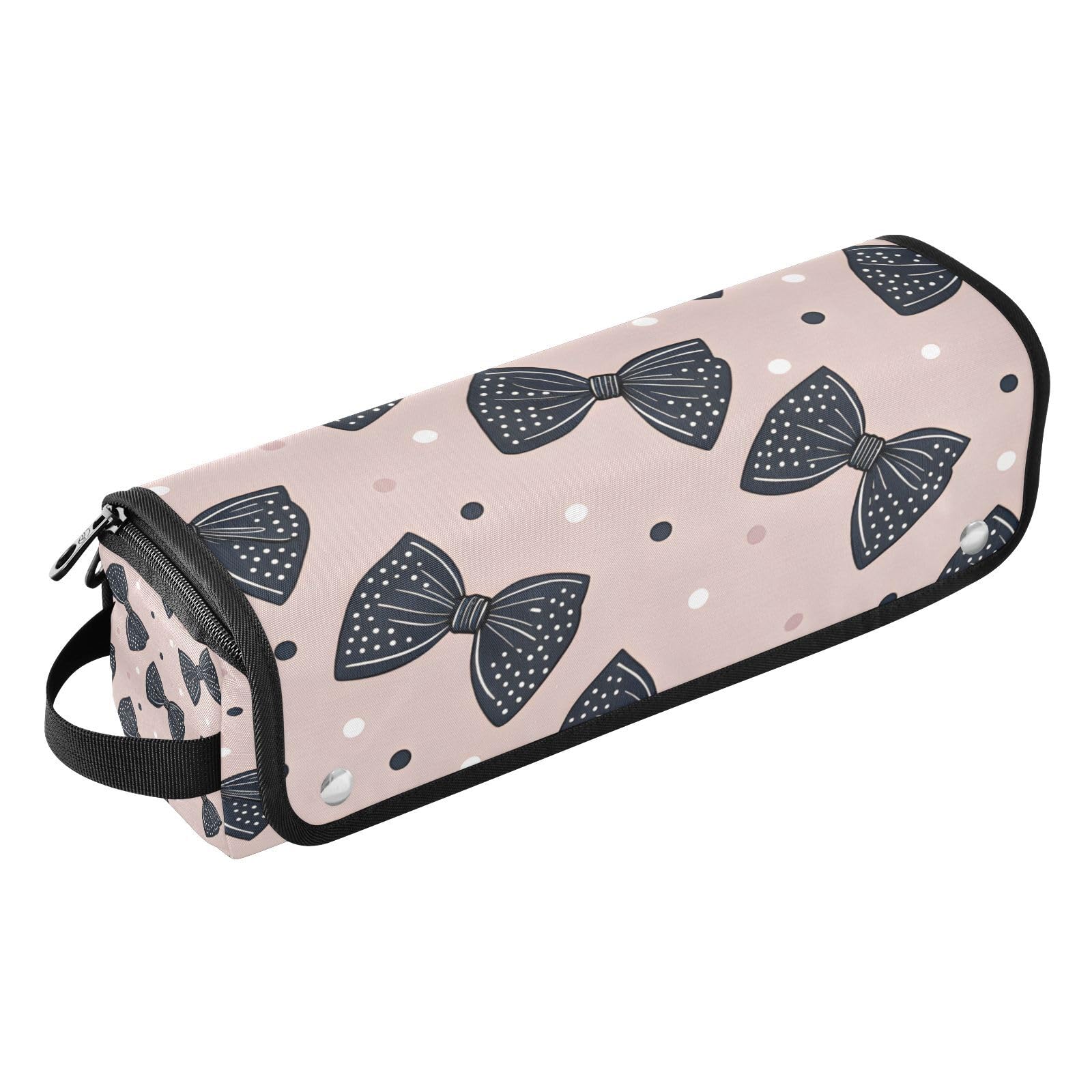 Black Bows Hair Tools Travel Bag Portable Hair Accessory Organizer with Heat Resistant Mat 2 in 1 Curling