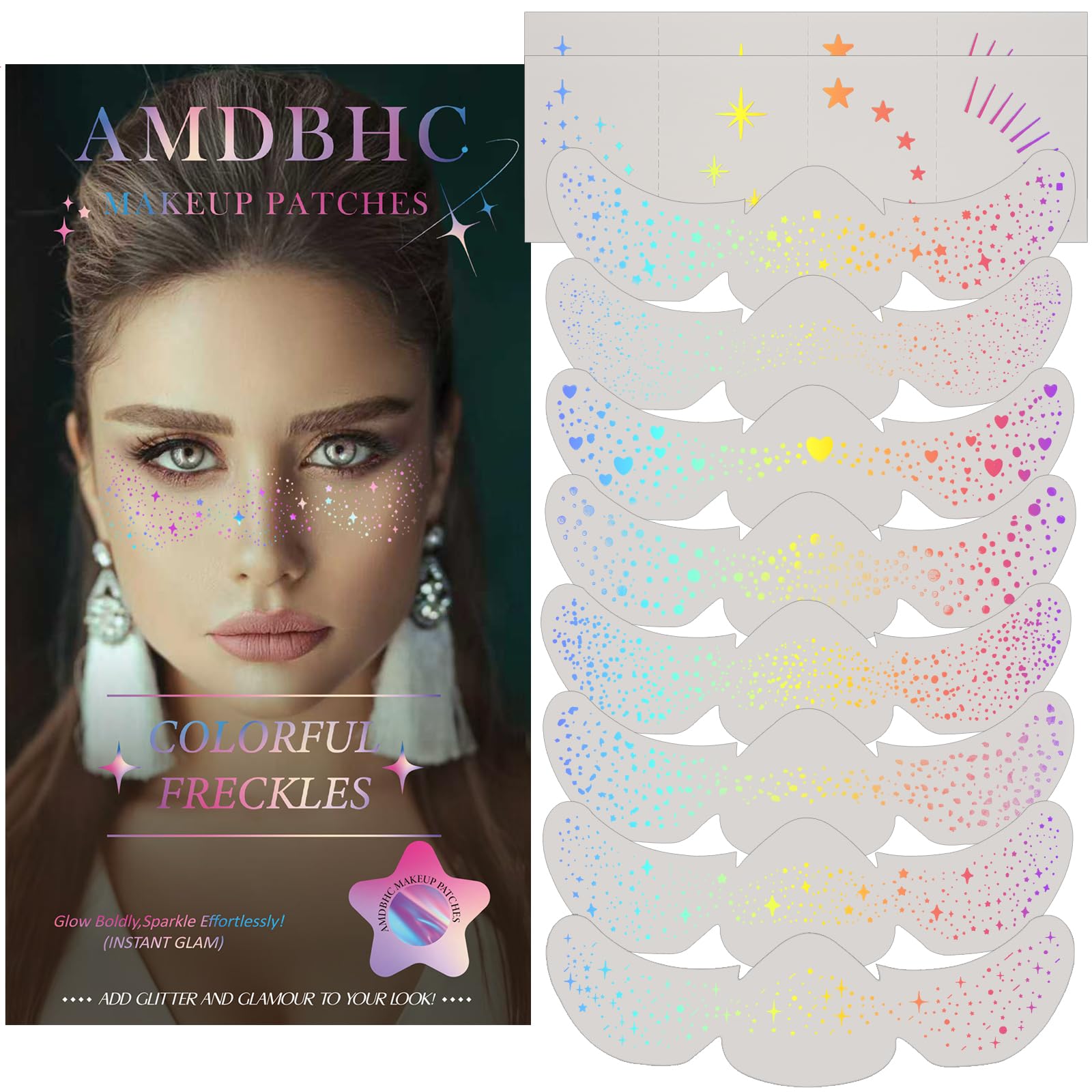 16 Pcs Glitter Freckles Face Tattoo, Holographic Sparkle Makeup Patches, Glitter Speckles Temporary Tattoos for Women, Kids, Concert, Festival, Carnival Party, Rave Accessories(10 Sheet)