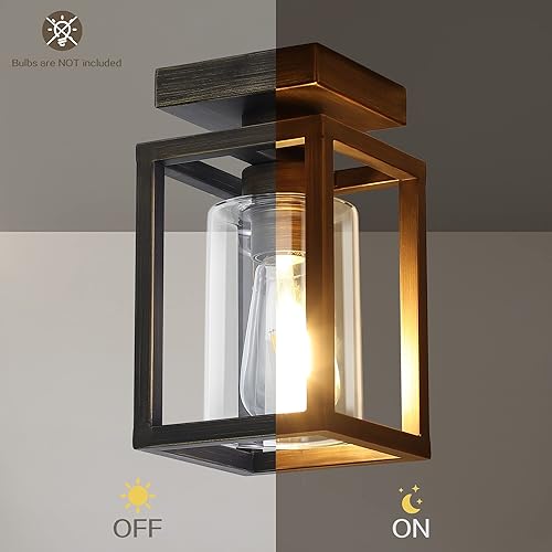 Vista 7 de Semi Flush Mount Ceiling Light Fixture, Bronze Metal Frame Ceiling Light with Clear Glass Shade, Farmhouse Light Fixtures Chandeliers for Dining