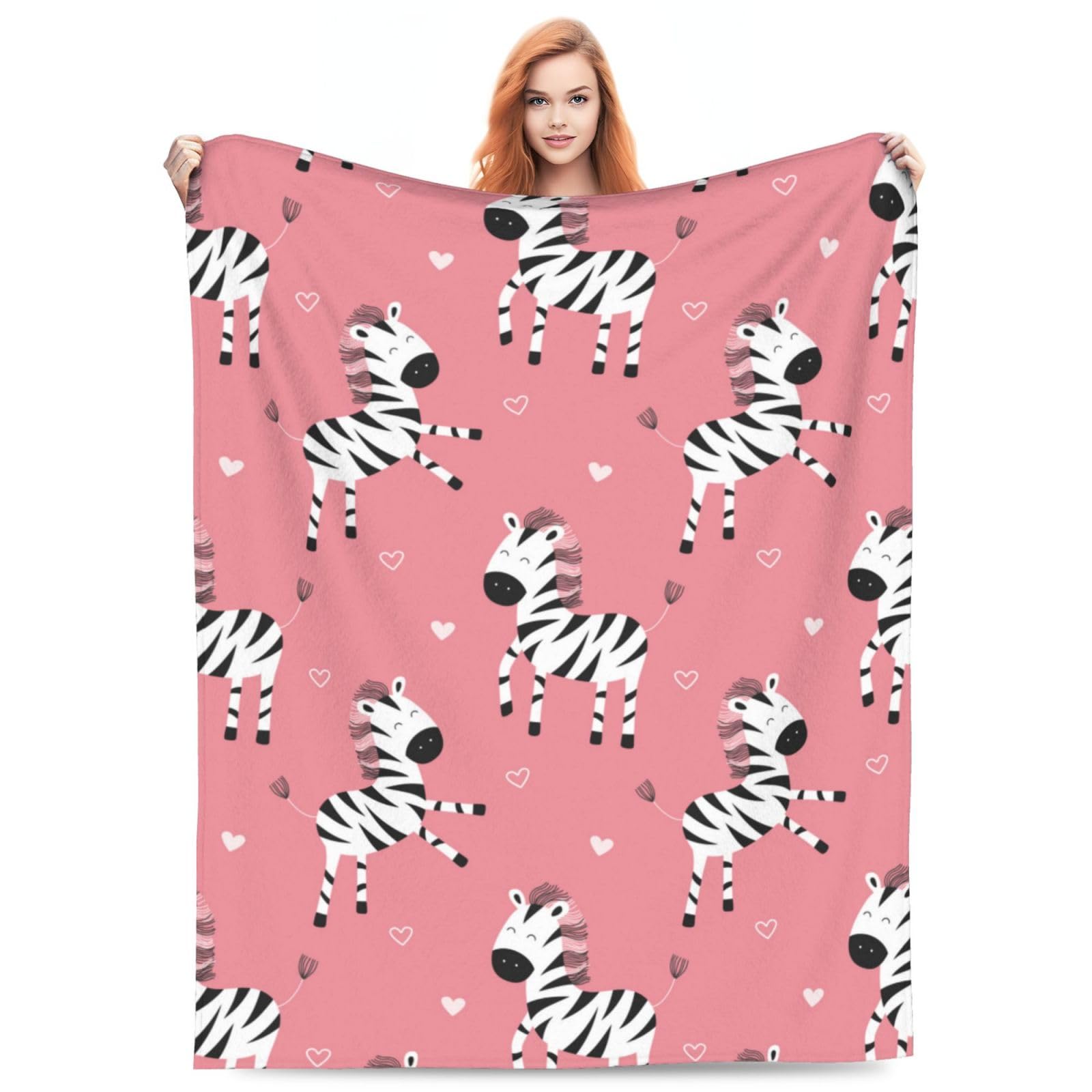 Turamurra Cute Zebra Blanket Gifts for Women Girls Soft Warm Lightweight Cozy Pink Zebra Throw Blankets for Bed Living Room Sofa Couch Decor 80x60in โ image 1