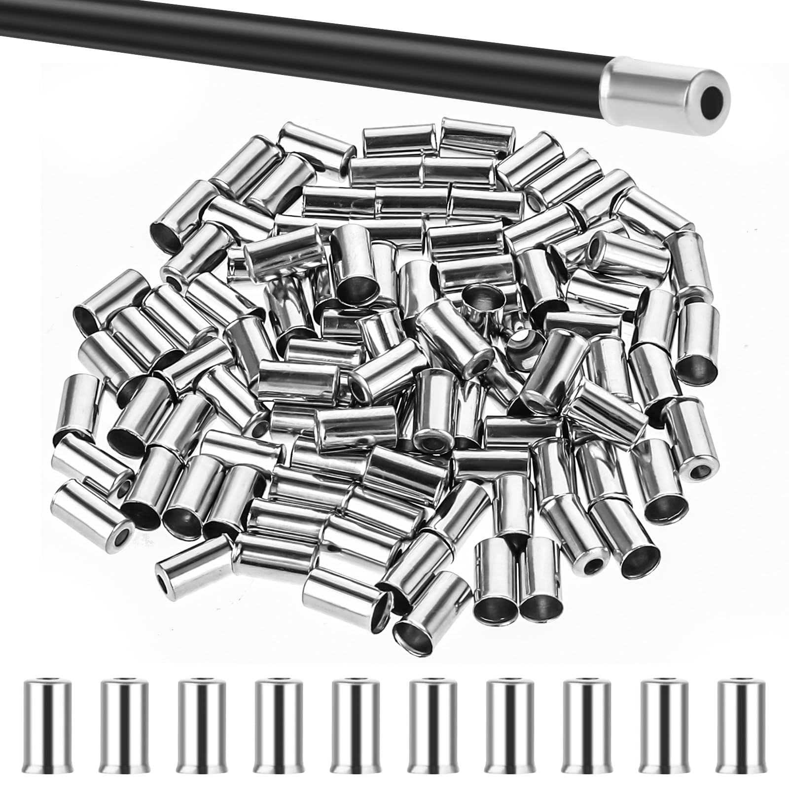 100 Pieces Bike Brake Cable End Caps, 5mm Silver Bike Cable End Caps Brass  Material BicycleCable Ends Cap Cables Housing Bikes Parts Cables Crimps