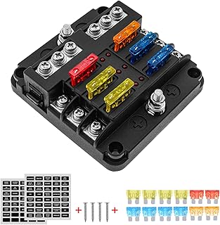 12V Marine Fuse Block Waterproof, 6 Way Boat Fuse Box Holder with Negative Bus Automotive Blade Fuses Box, 6 Circuits Fuse Block with LED Indicator Sticker for Marine Car Boat RV Truck
