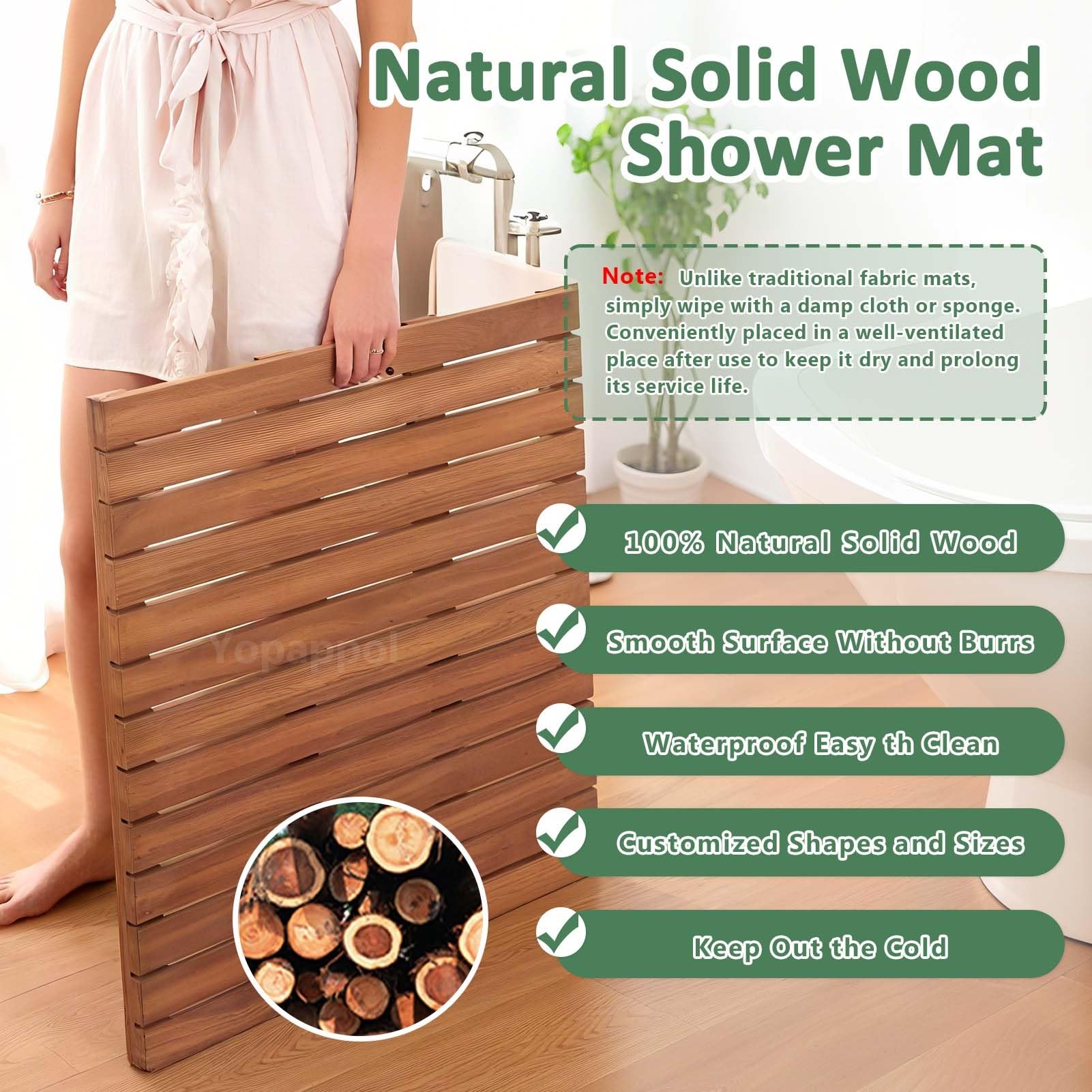 Lar Tappetino antiscivolo in legno naturale per doccia, sauna e spa, protezione per pavimenti e tavolette decorative (80 x 90 cm)