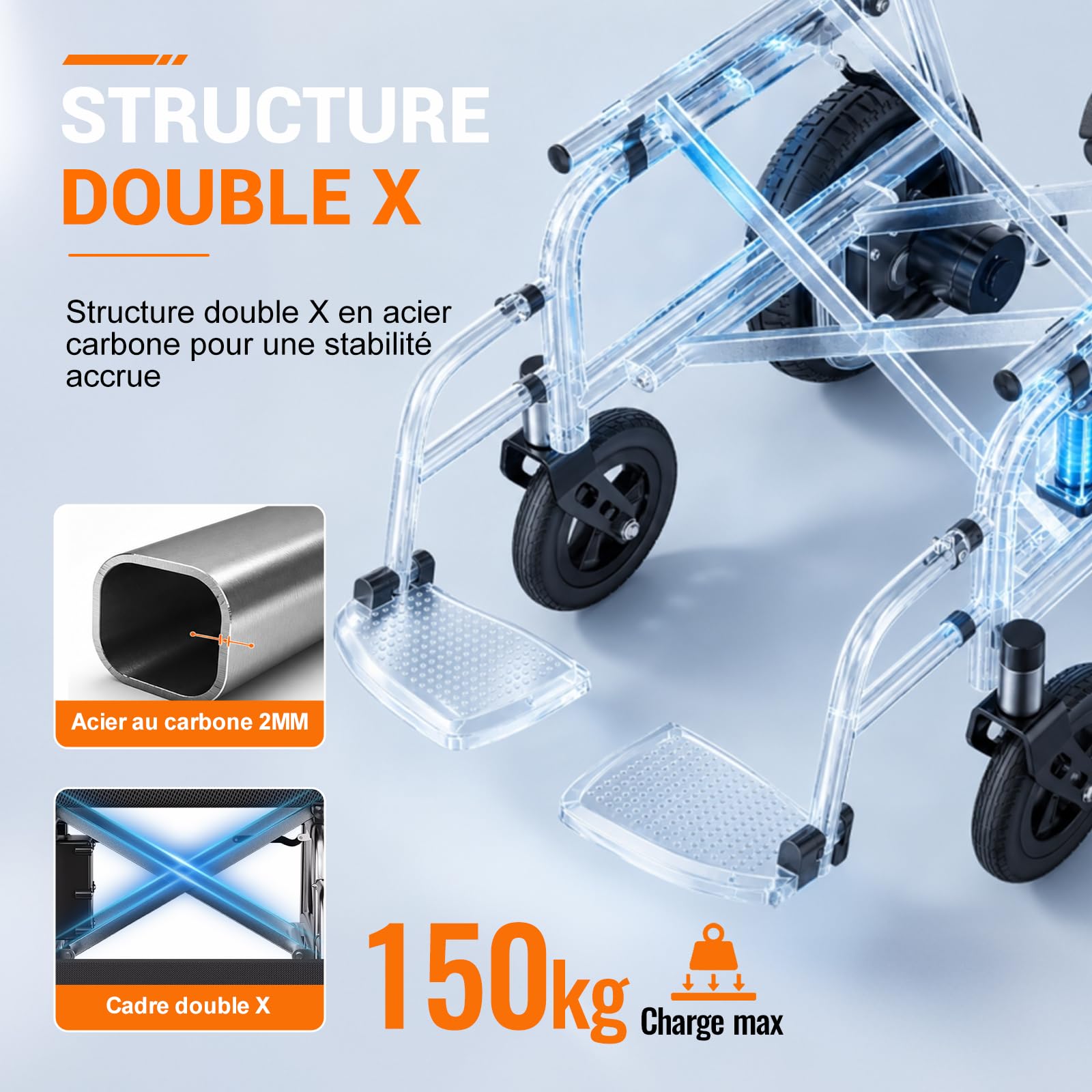 Fauteuil roulant électrique pliable E21 - argent/noir