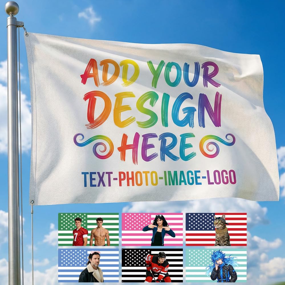 Custom Flag - Personalised Outdoor Flags Banners with Picture Photo Logo Text - Custom Funny Tapestry Banner Flag for Competitions,Soccer Party Bar Garden Festivals Dorm Decoration Indoor Outdoor - 1