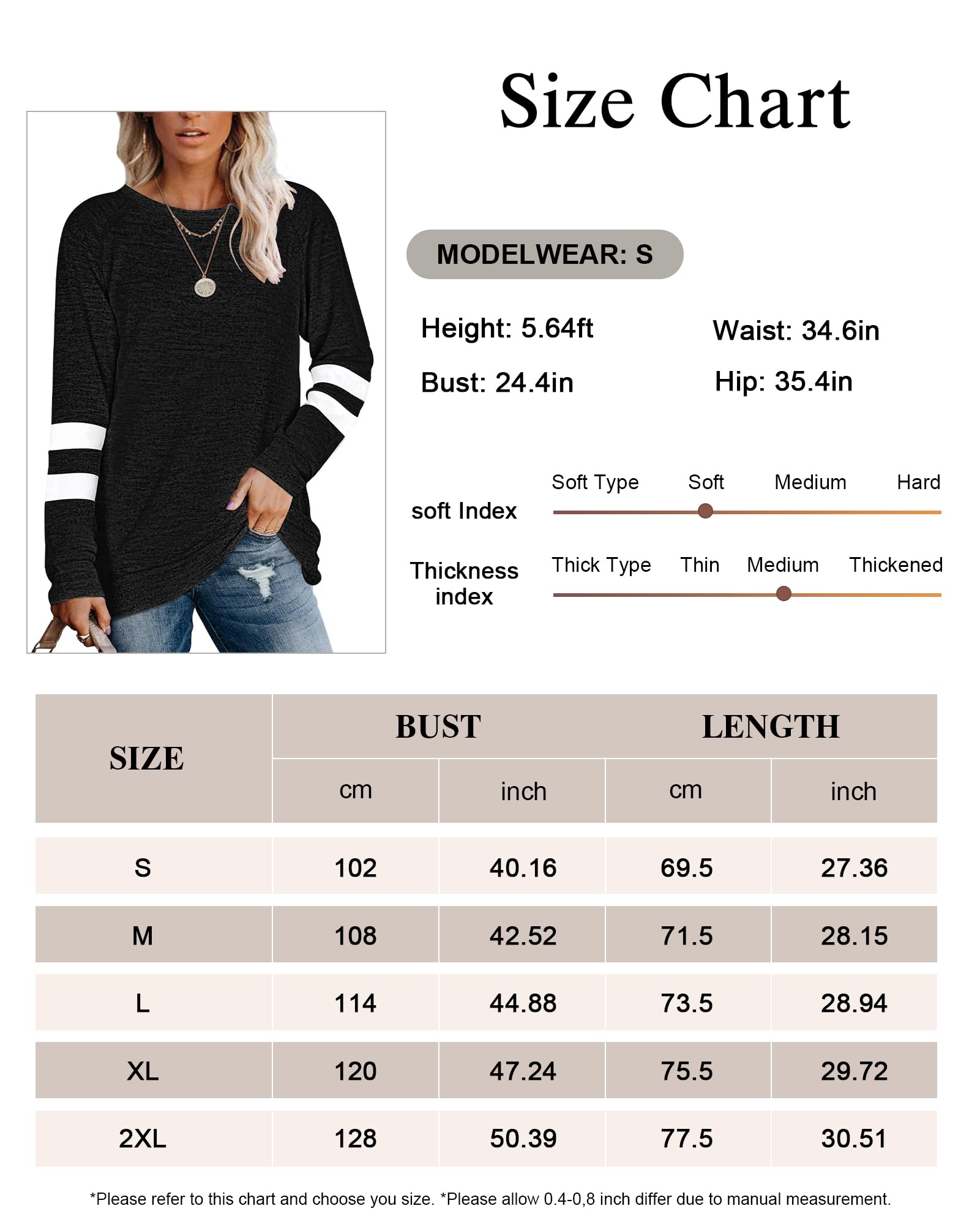 MOLERANI T-Shirts décontractés à Manches Longues et col Rond pour Femmes Blouses Sweat-Shirts Tuniques
