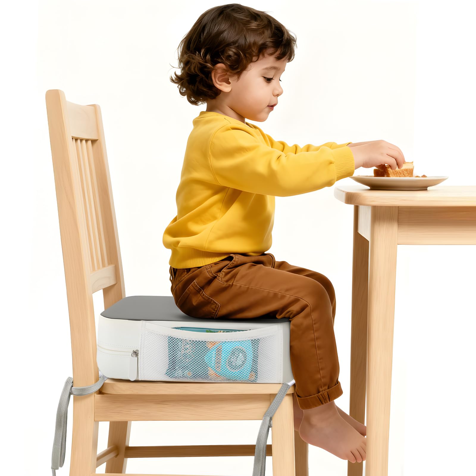 Sponsored Ad - Booster Seat for Kitchen Chair, 3.8" Toddler Booster Seats for Dining Table with Ties, PU Dining Chair Pads with Side Pockets, Non-Slip & Removable Booster Seat for Table Increasing Cushion (Grey)