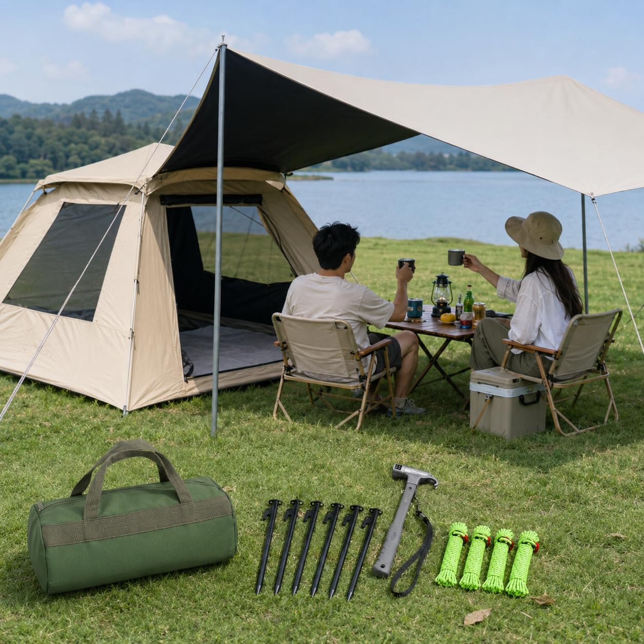 Robustes 21-teiliges Zeltzubehör-Set mit 20 cm Erdnägeln aus hochfestem Metall, windfest für Camping & Outdoor, reflektierende Abspannseile