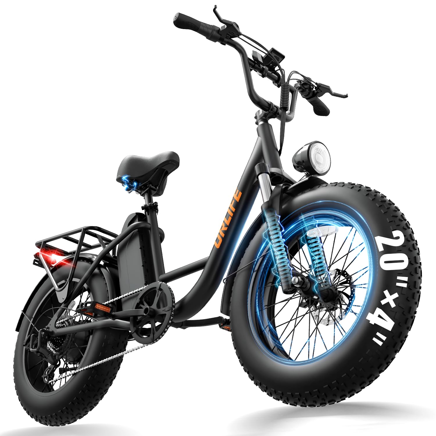URLIFE Vélo électrique 20" x 4.0" pour adulte, Fat Bike avec batterie amovible 48 V 15,6 Ah, portée de 110 km, vélo électrique pour homme avec écran LCD coloré, 7 vitesses, VTT électrique pour adulte