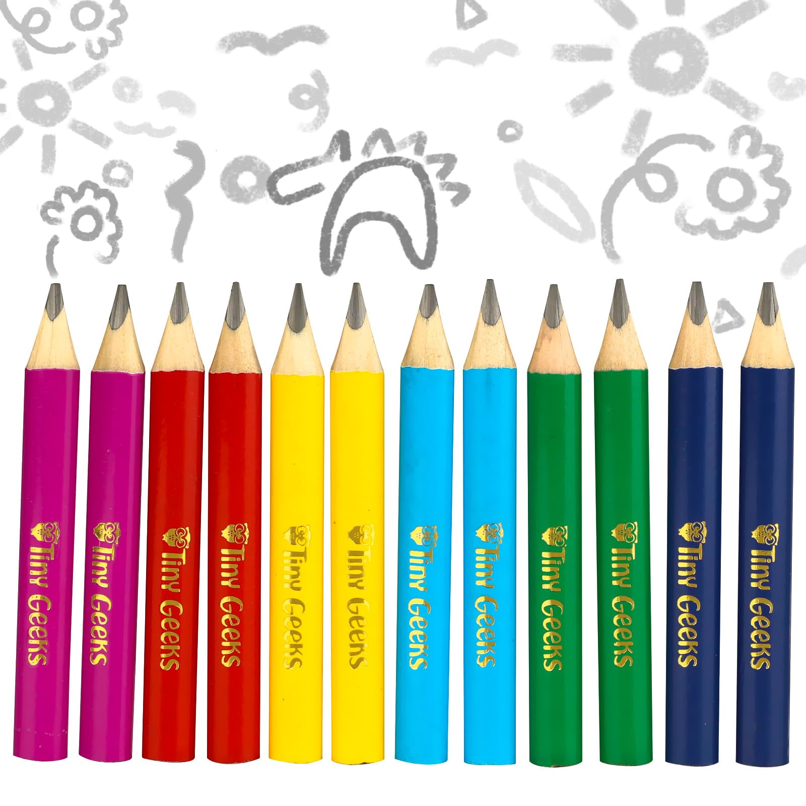 TinyGeeks Lápices Jumbo HB - NUEVOS - 12 Lápices Anchos Triangulares Cortos para niños + Sacapuntas - Perfecto para preescolar, infantil y principiantes + Recomendado por profesores y expertos