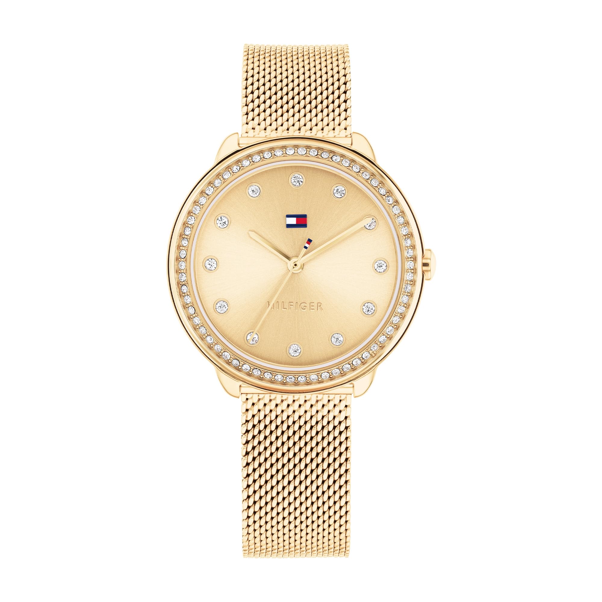 Tommy Hilfiger Uhr mit DREI-Zeiger-Quarzwerkfür Damen mit Goldfarben Edelstahl-Mesh-Gliederarmband - 1782699