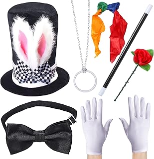 Aichiyu Magician Costume Accessories for Men Women Halloween Pretend Play Dress Up Kit Magician Hat Wand White Gloves Magic Tricks (A)