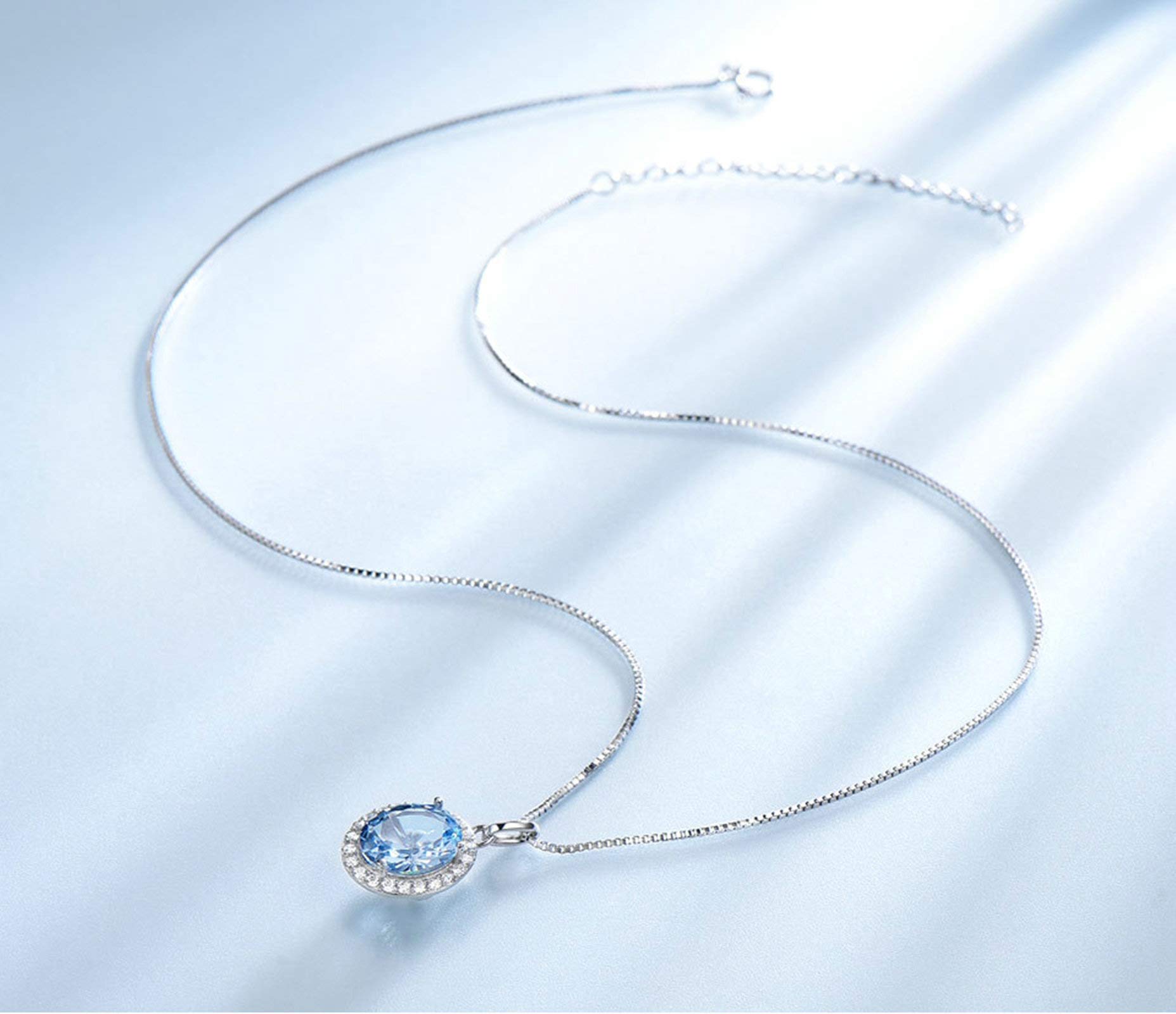 Anello Donna, Catena Donne Argento Ovel Elegante in Argento 925 Set Orecchino Collana E Anello per Donna Donna Zirconia Cubica Blu