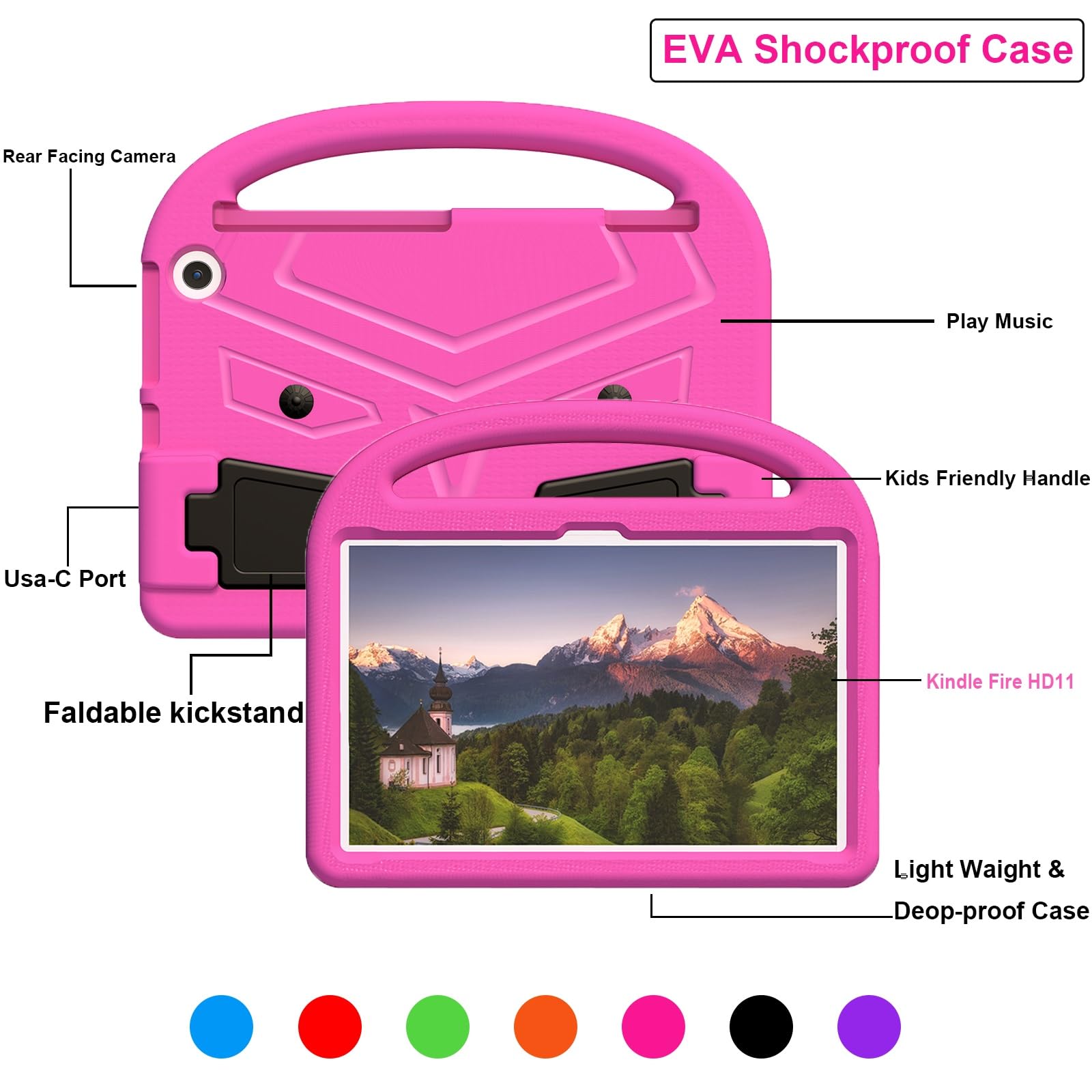 Pokrowiec na tablet Etui na tablet dla dzieci kompatybilne z Kindle Fire Max 11 2023 Release/HD 11 - Wytrzymała, lekka, odporna na wstrząsy osłona uchwytu z pianki EVA(Rose Red)