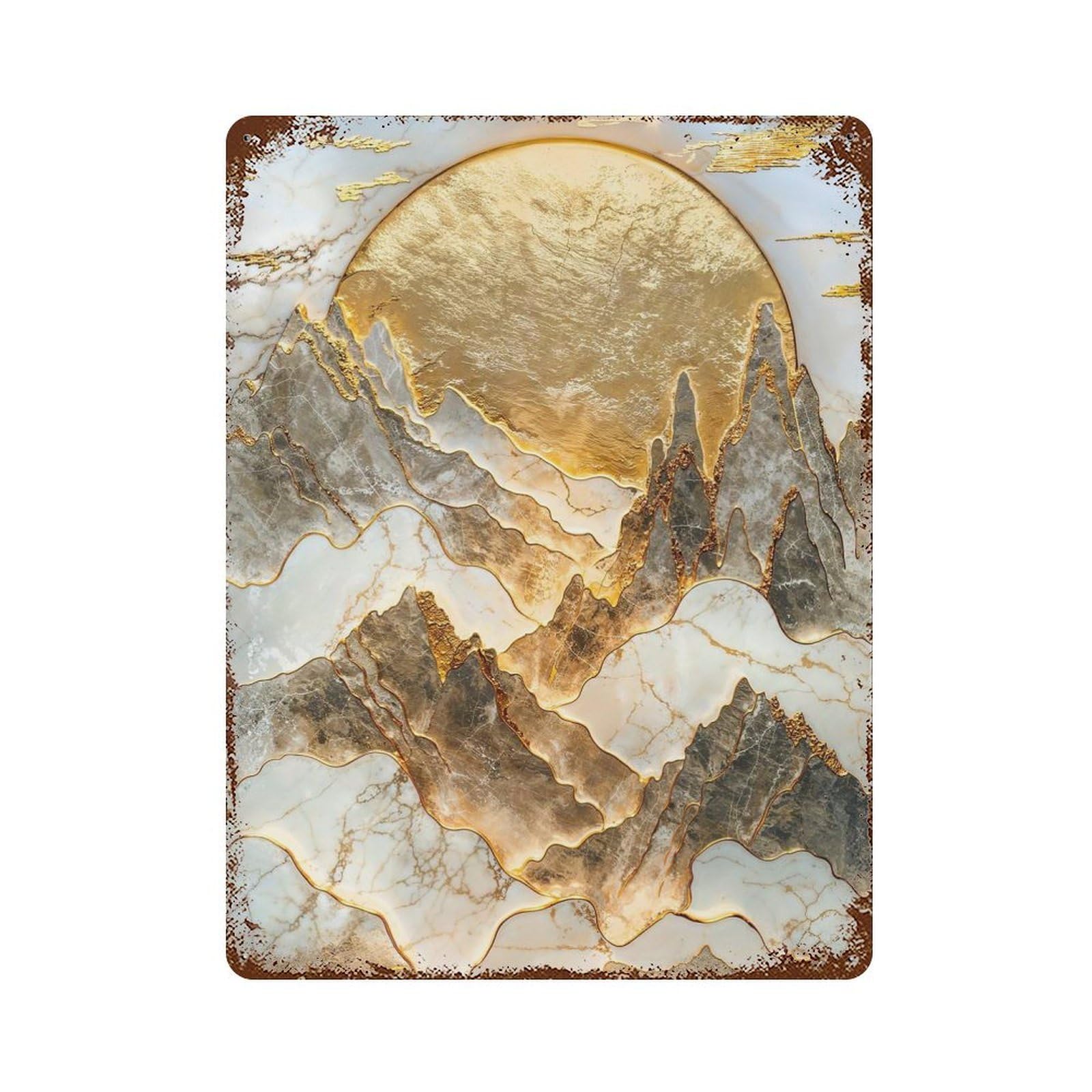 Gold Mountain Sunset 15.7"x11.8" Rustic Tin Plaque, Industrial Home Decor for Farmhouse, Kitchen And Entryway Decor
