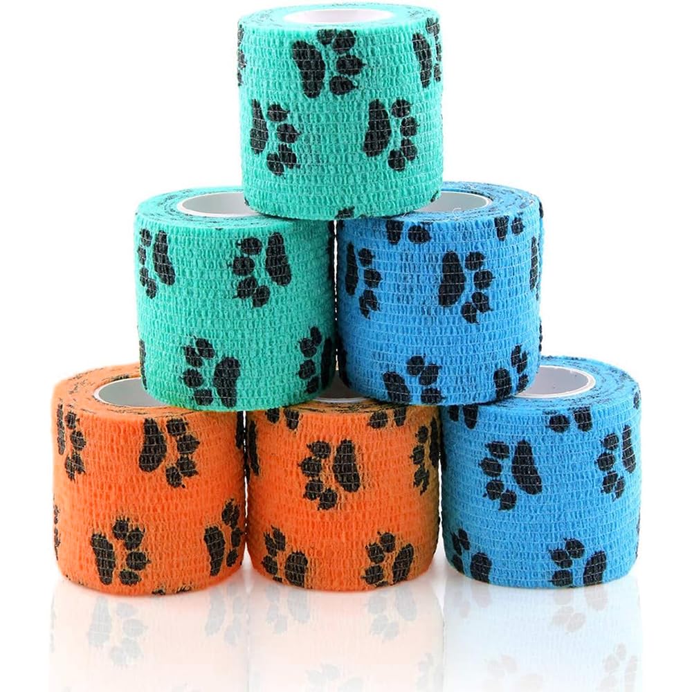 6 Rollen Selbsthaftende Bandage Hund Vet Wrap Pet Selbstklebender Verband 5cm x4,5 m Cohesive Bandages Haftbandage Elastische Binde Fixierbinde für Katze Hund Pferd Finger