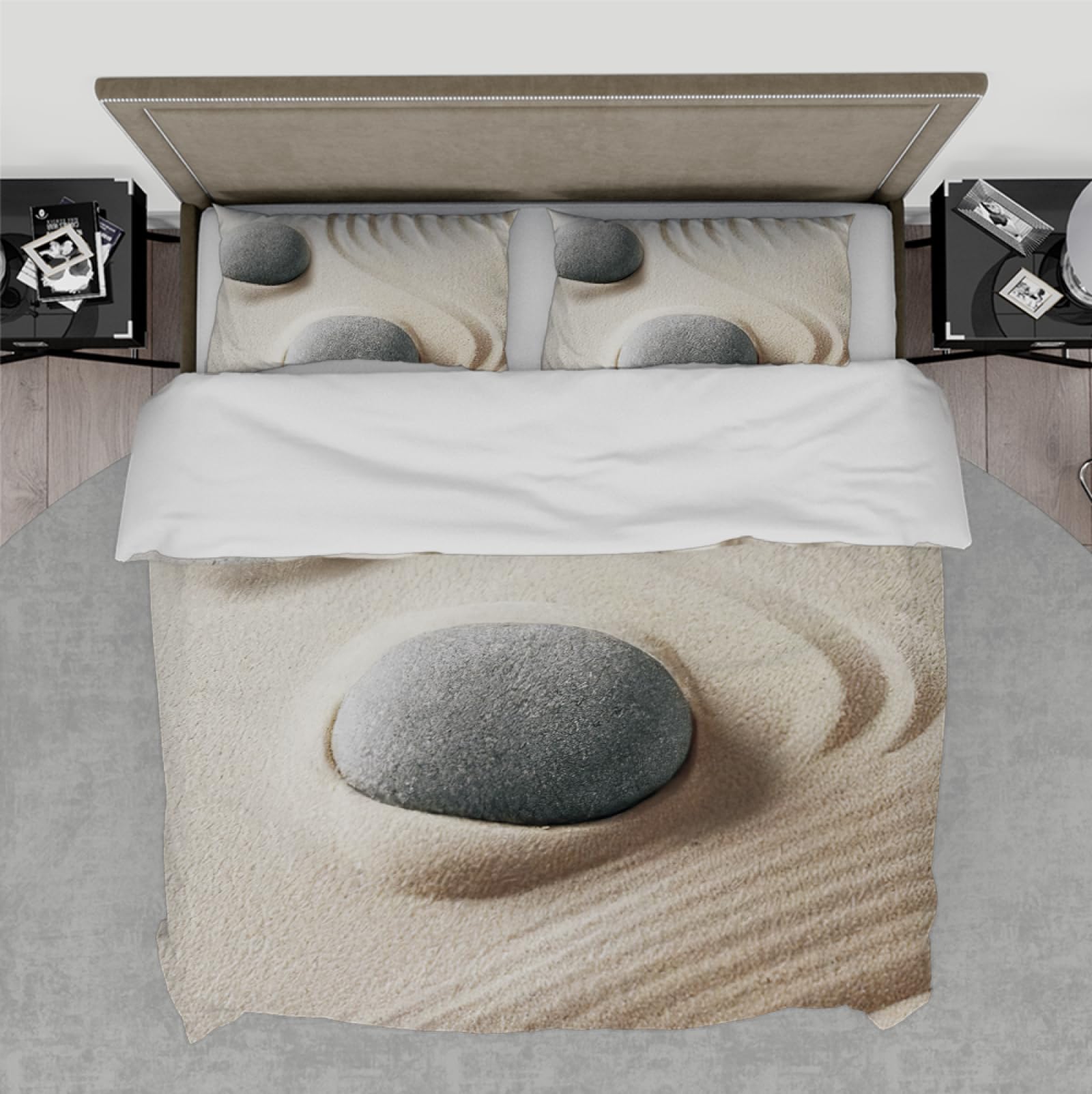 Grigio Zen Stone Theme Bedding Set Beige Sand Beach Landscape Pattern Duvet Cover Set 3 pezzi Piumino Cover con 2 federe 200x200cm