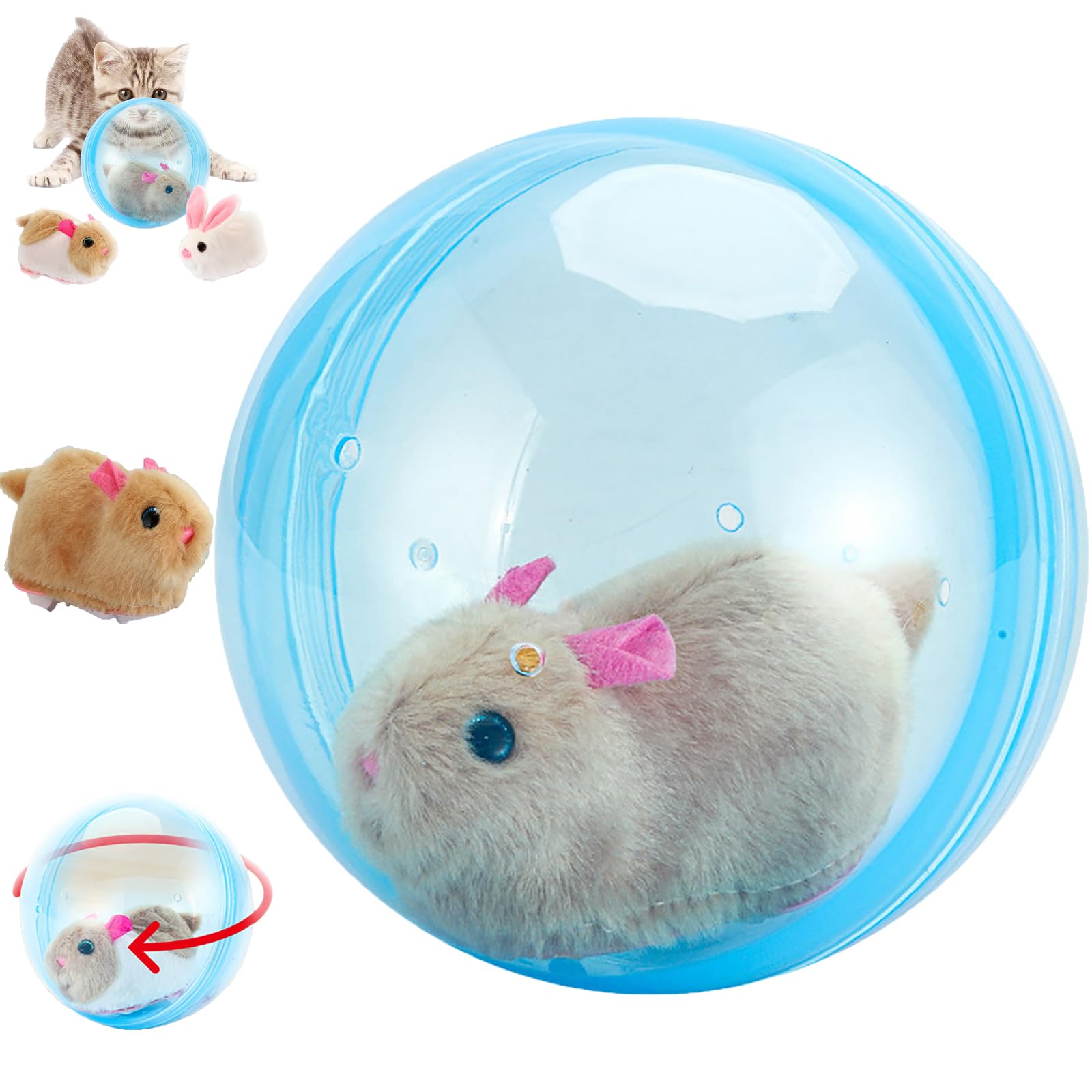 2026 New Self-Rolling Interactive Cat Ball Realistic Animal Automatic Moving Rolling Cat Ball 360° Rolling Spin Moving Cat Ball Fun Indoor Interactive Pet Ball for Cats Chasing (Bule, Mouse1)