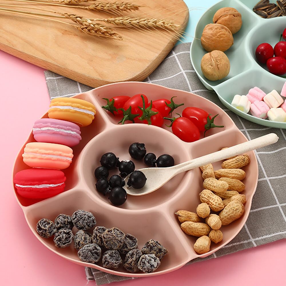 Plateau De Service à 5 Compartiments En Plastique Pour Bonbons Et Noix, Récipient De Service Avec Couvercle Multifonctionnel Pour Fruits Secs, Noix, Bonbons, Biscuits, Aliments (rose