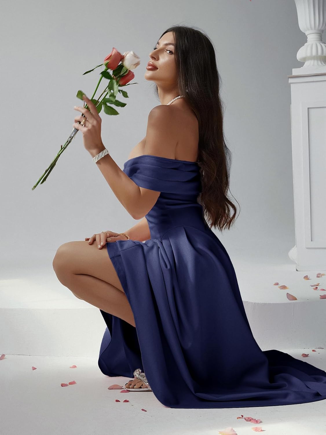 Formal Cocktail Off Shoulder Dresses for Women Elegant Swing Aline Wedding Guest Engagement Party Midi Dress - Image 4