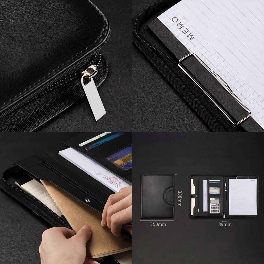 Ledermappe A4 Portfolio mit Griff und Reißverschluss, Schreibmappe, A4, Klemmbrett, Laptophülle, Organizer für Geschäftsdokumente, Geschenk für Frauen