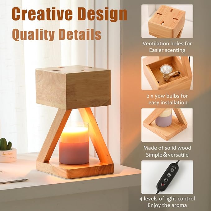 IN HAPPY IN HAPPY Candle Warmer Lamp with Timer,Bedroom Home Decor Dimmable Wax Melt Warmer for Scented Wax with 2Pcs 50w Bulbs,Perfect for Jar Candles,Birthday Gifts for Women Mom photo 5