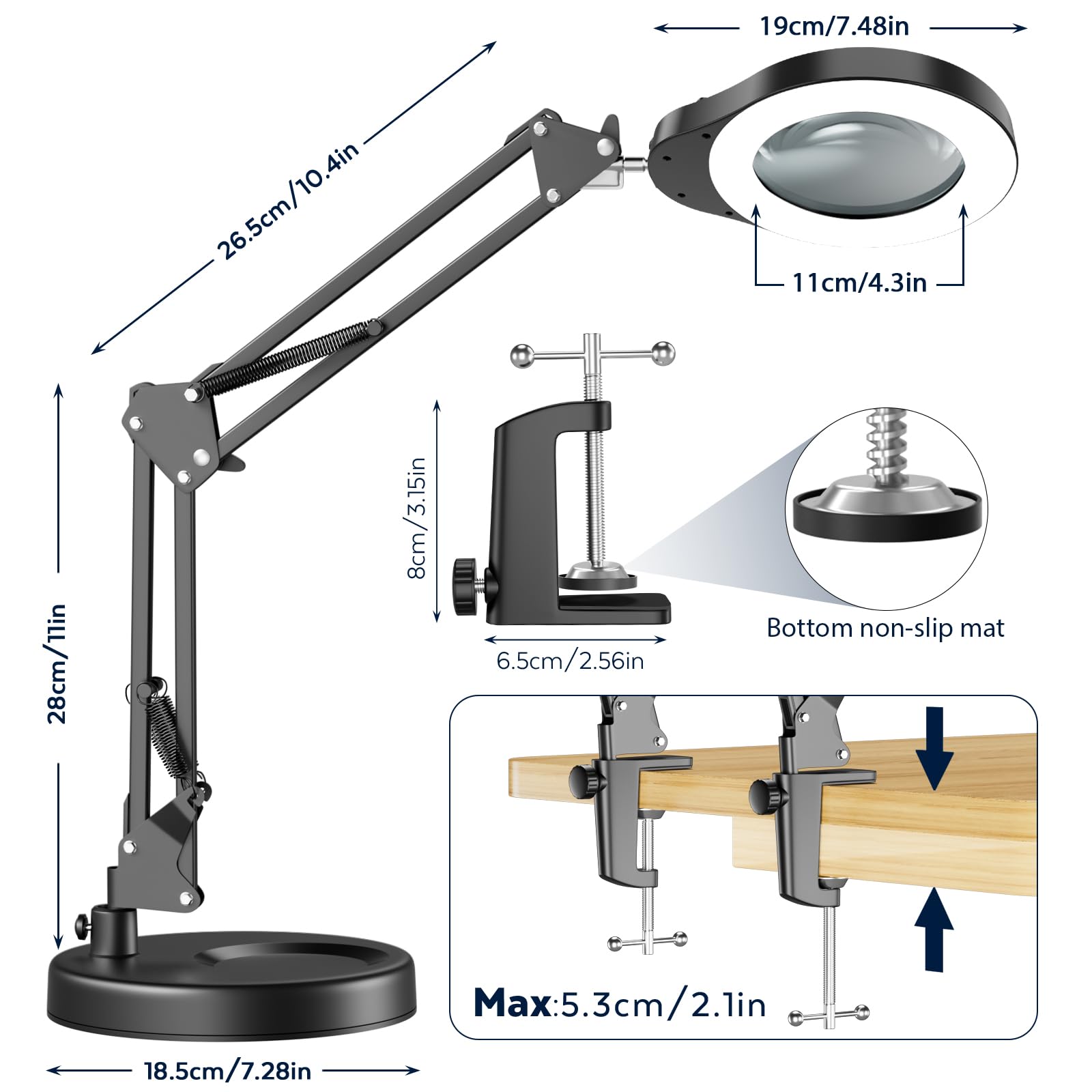 Lepealu 2-in-1 15X Magnifying Glass with Light and Stand Glass Magnifying Desk Lamp Foldable 5 Colour Modes with 84 LEDs Continuously Dimmable for Hobby Crafts Repair Reading - Image 2