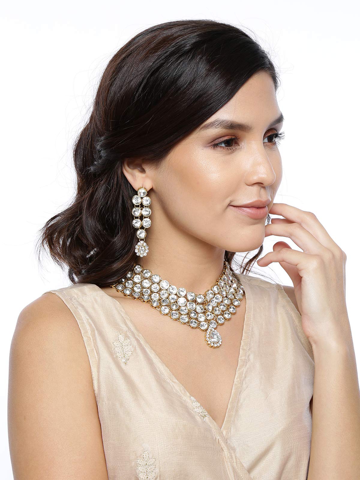 Women's Toned Ethnic Stones Studded Necklace Set