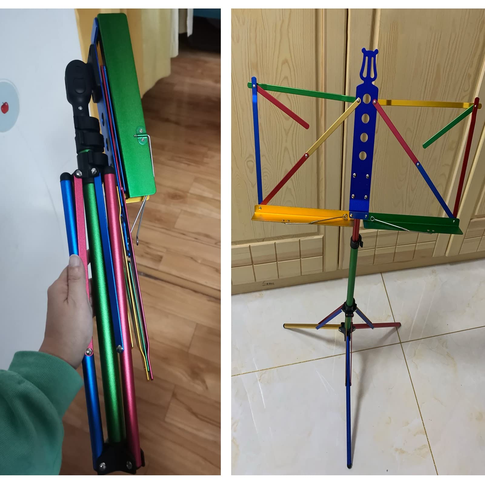 Atril LIU Partituras Plegable Trípode De Aleación De Aluminio Portátil Y Liviano, con Bolsa De Transporte, Altura Ajustable, Color del Arco Iris