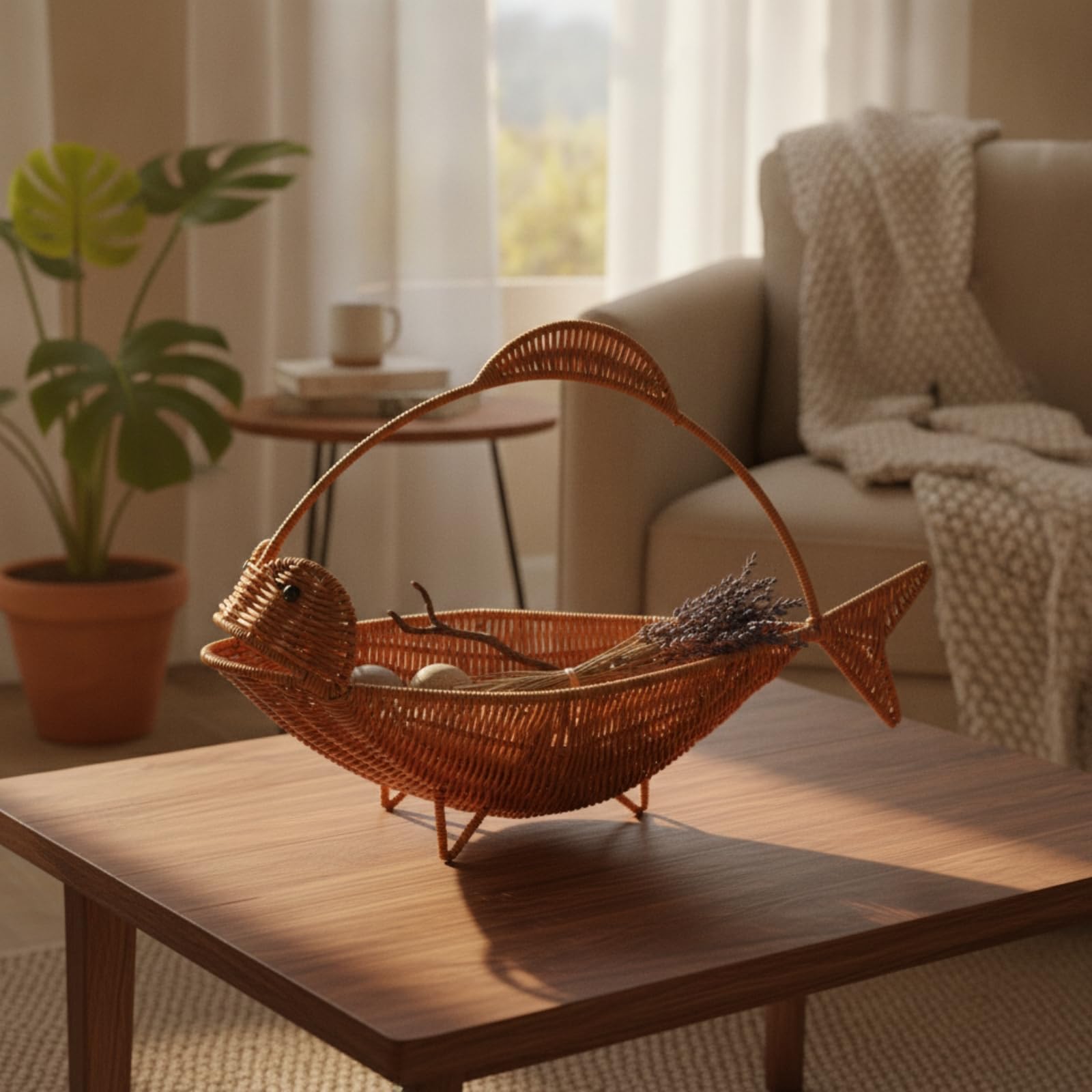 MagiDeal Grande Cesto Intrecciato con Manico in Rattan per Sistemazione Ambiente Cesto Portaoggetti per E Cuscini Elemento Rustico Adatto per Salotto E, style to 1