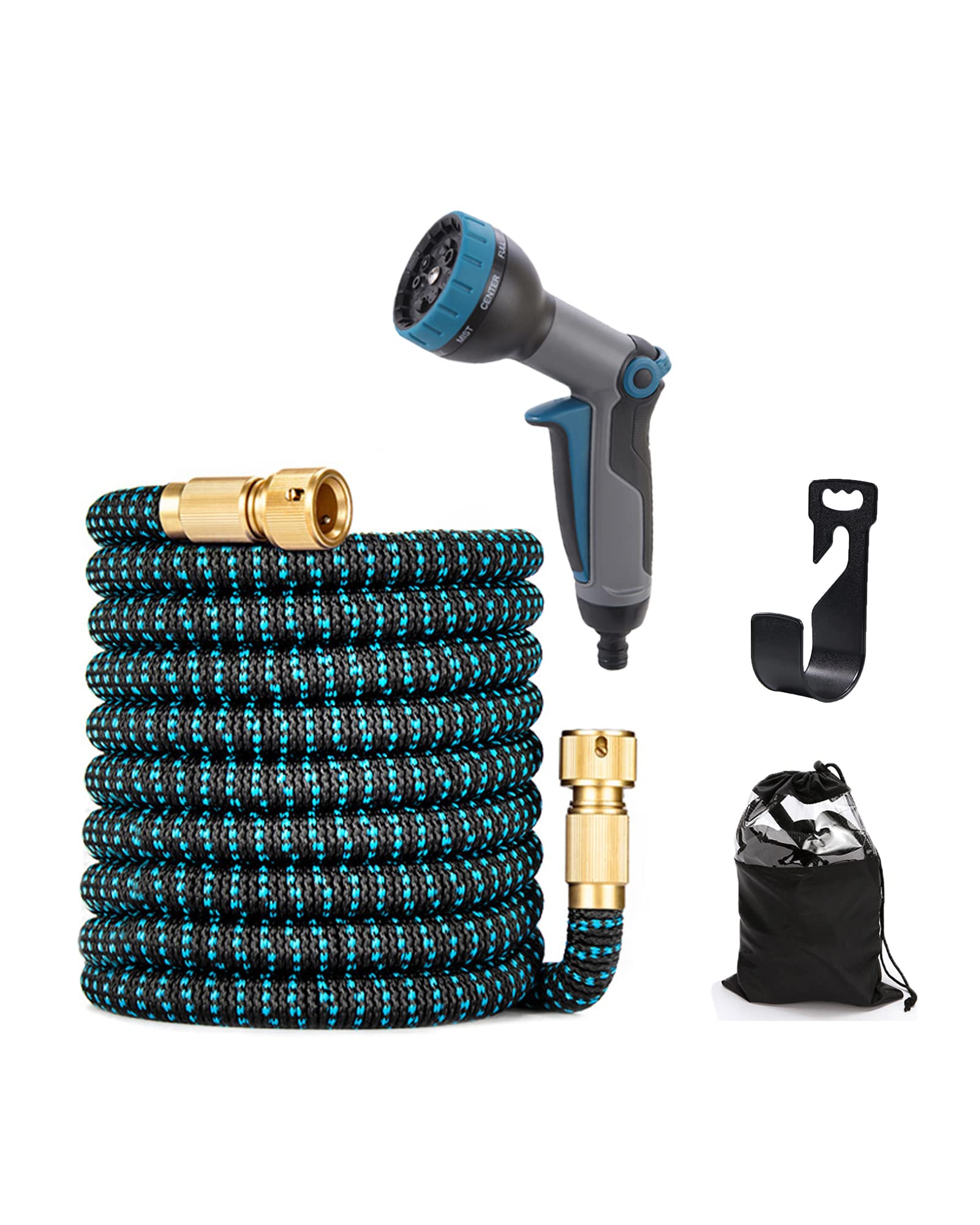 Topways Expandable Garden Hose Pipe 75 FT, Reinforced Explosion-Proof Hose with 3/4"&1/2" Solid Brass Connectors, 8 Function Spray Nozzle Kit Perfect for Watering Plants, Car Washing, Shower Pets