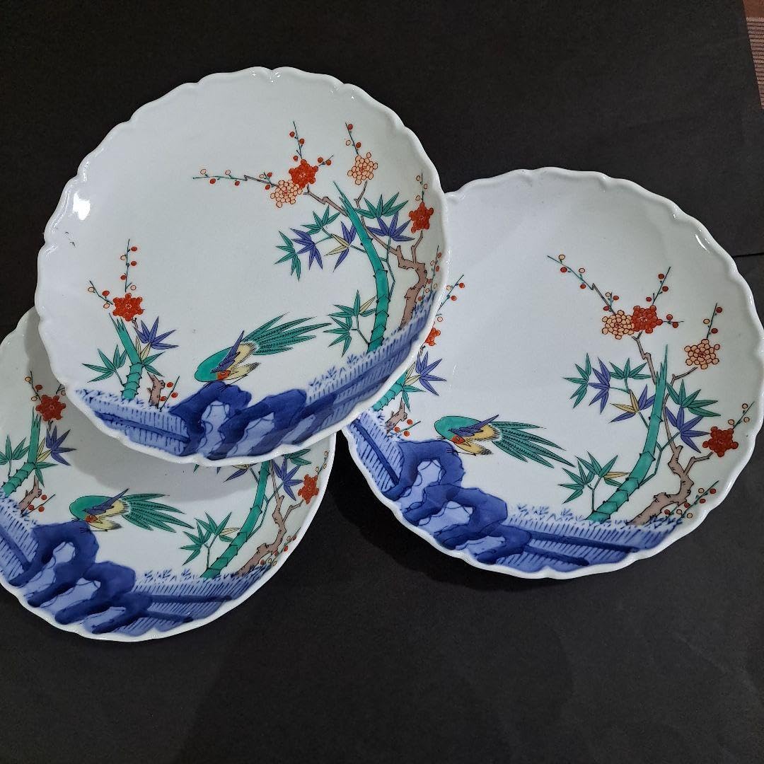 Amazon | 伊万里 輪花 七寸皿 赤絵松竹梅図 柿右衛門様式 峯山作 櫛 