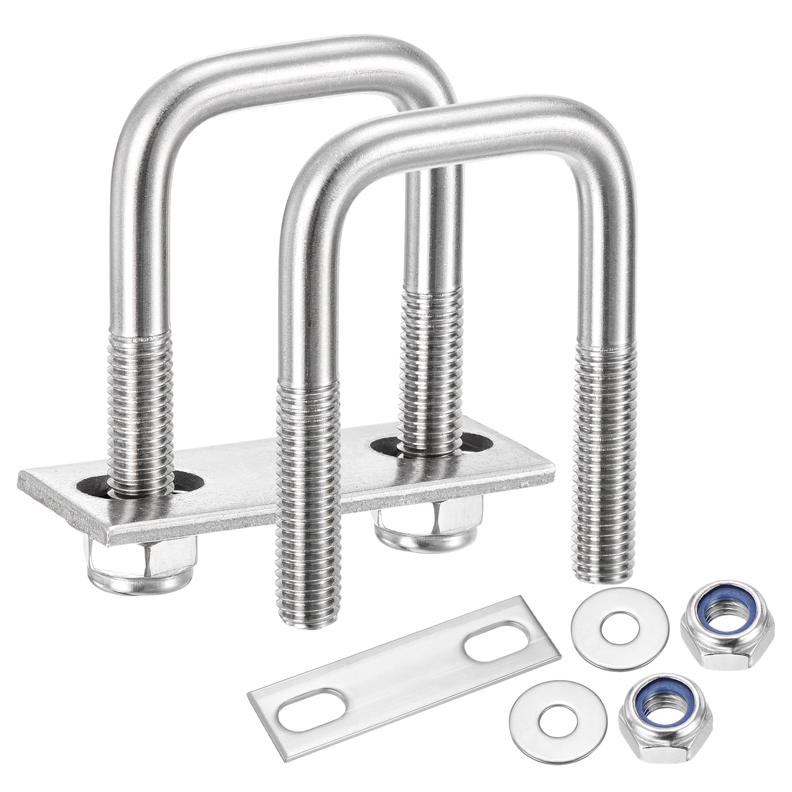 METALLIXITY U Bolts 4Set (M8x30x60mm), Square U Bolt Kits 304 Stainless Steel with Nylon Lock Nut Washers Plates - for Construction, Pipe, Trailer, Automotive, Leaf Spring Fastener — image 1