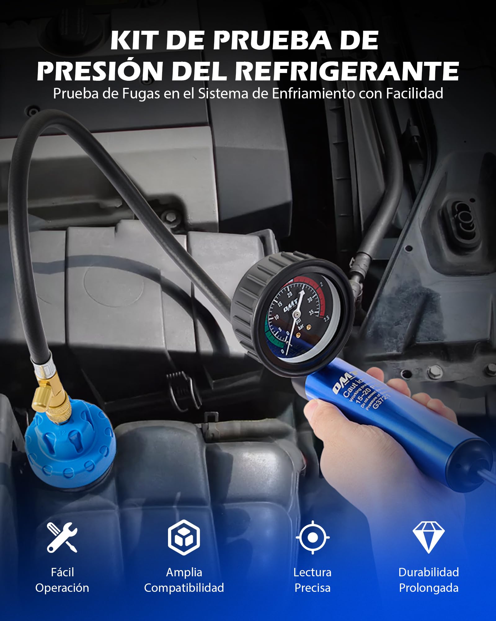 Orion Motor Tech 19 Piezas Kit de Prueba de Presión del Refrigerante con 15 Adaptadores y Llave Kit de Prueba de Presión para el Sistema de Refrigeración con Bomba de Vacío y Termómetro con Sonda