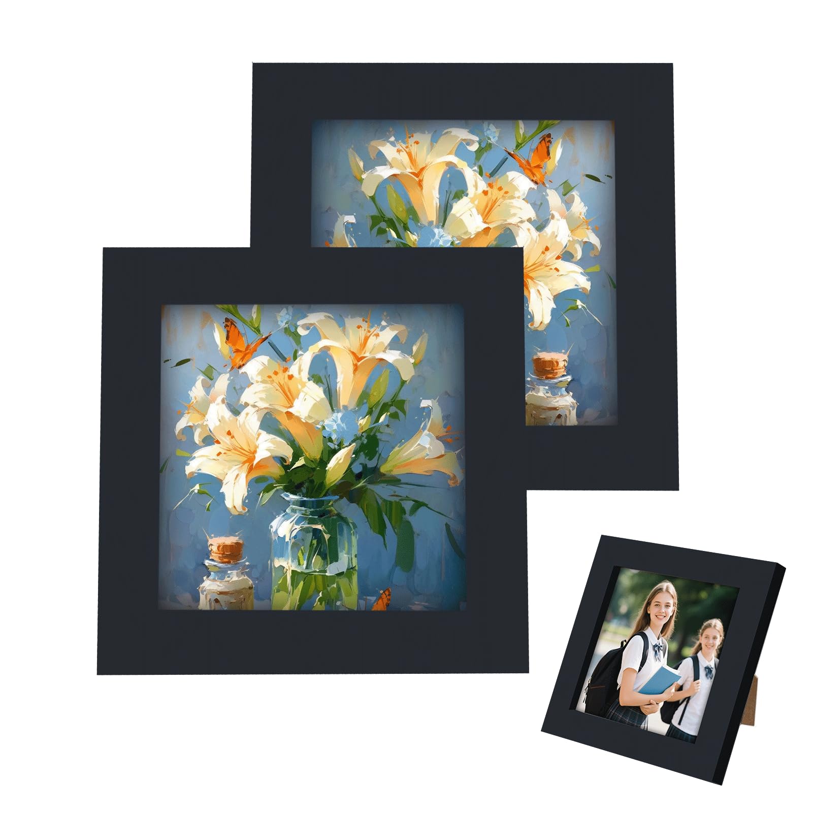 2Pcs 4x4 Inch Photo Frames Black Square Picture Frames Small Frame 10x10 cm