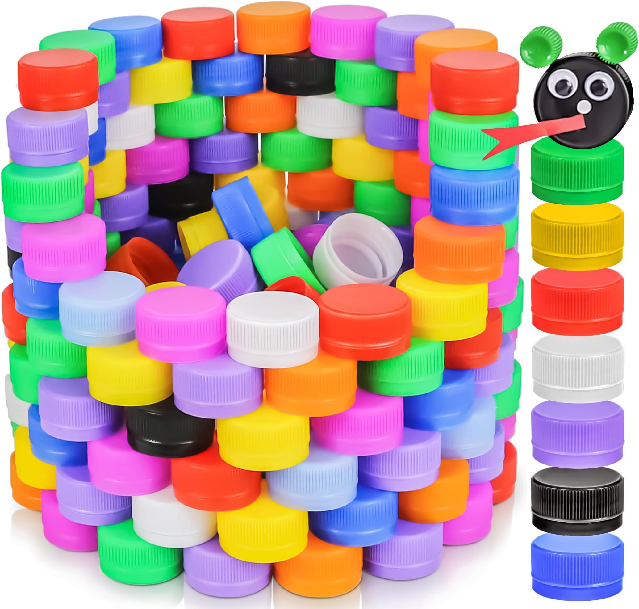Motbach 200Pcs Plastic Bottle Caps for DIY Craft Environmental Protection and Development of Children’s Intelligence (Mixed Color)
