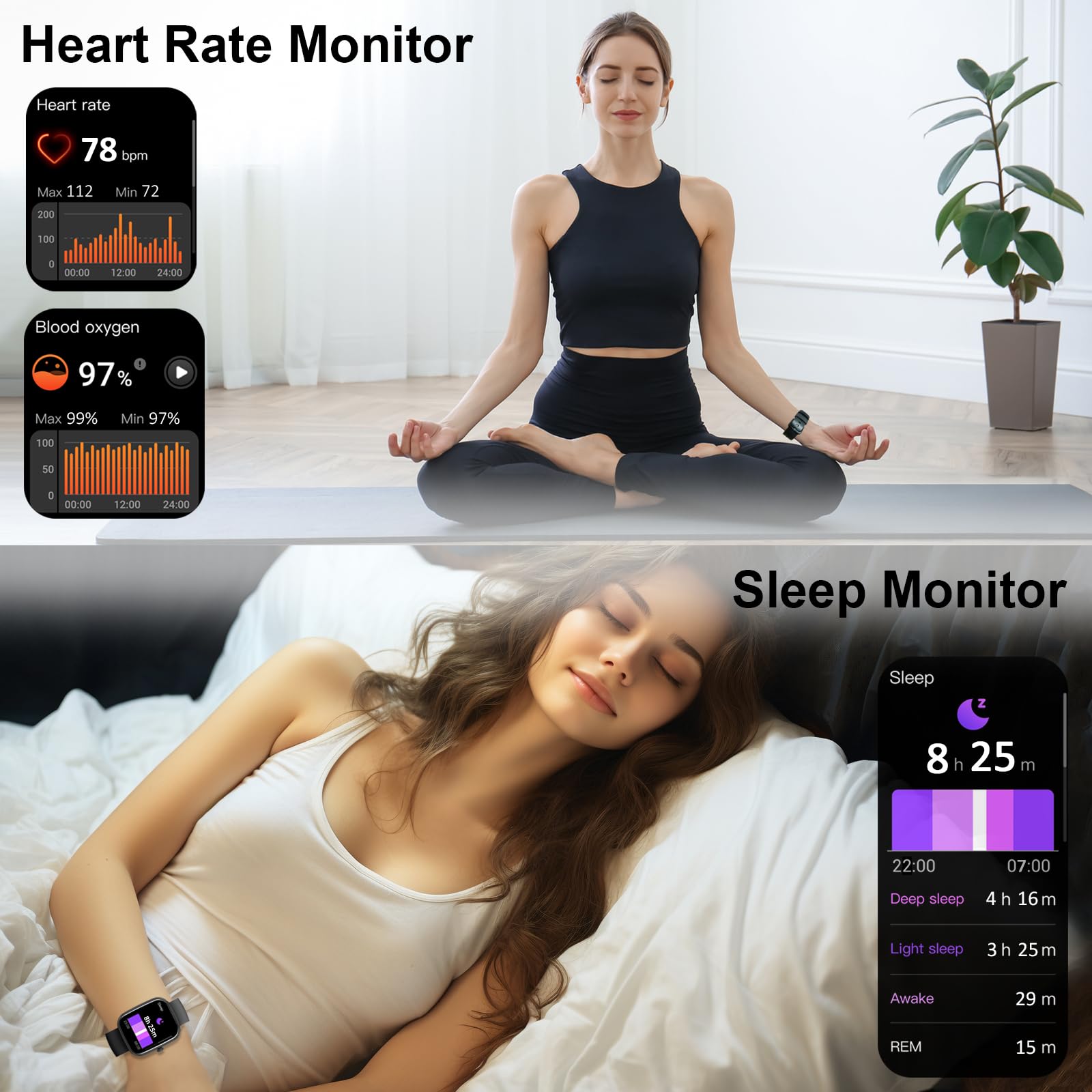 Matast Orologio intelligente per uomo e donna, con oltre 100 modalità sportive, tracker di attività da 4,7 cm, con cardiofrequenzimetro/monitoraggio del sonno